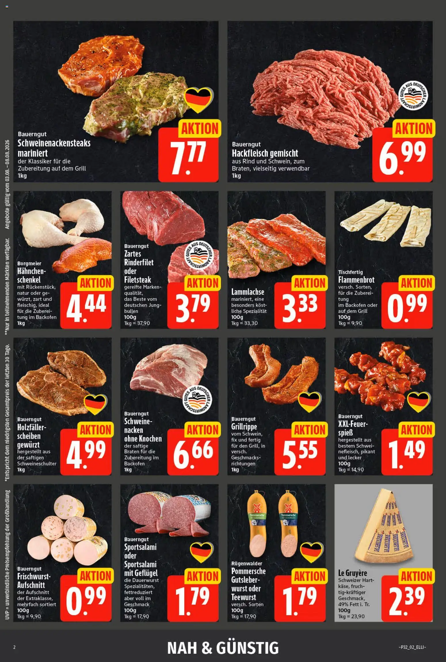 Elli Markt Prospekt – gültig ab 03.08.2026 | Seite: 2 | Produkte: Hahnchen, Rinderfilet, Wurst, Bauerngut
