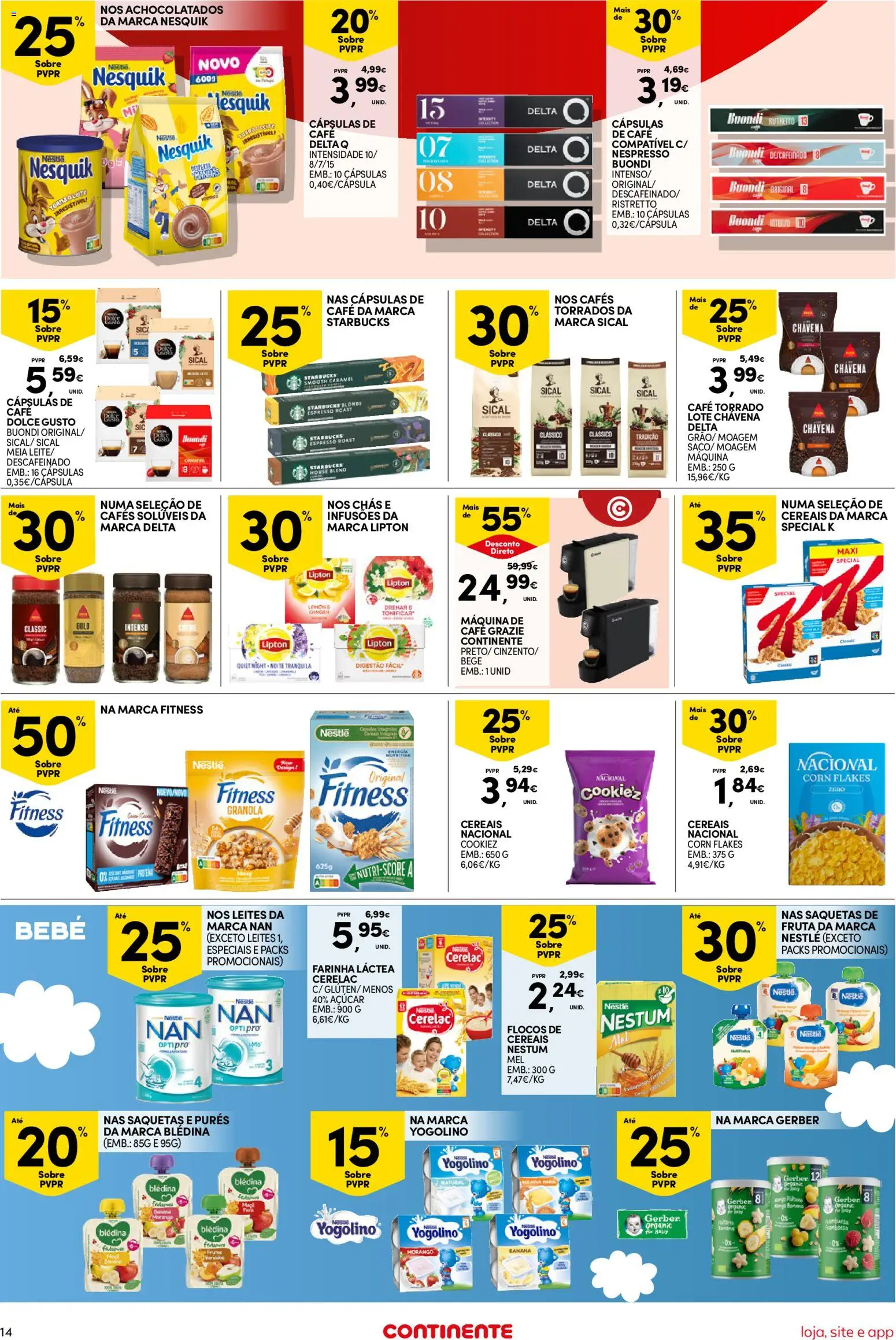 Continente Semanal Continente Bom Dia │ válido de 14/07/2026 | Página: 14 | Produtos: Granola, Nestlé, Cereais, Flocos