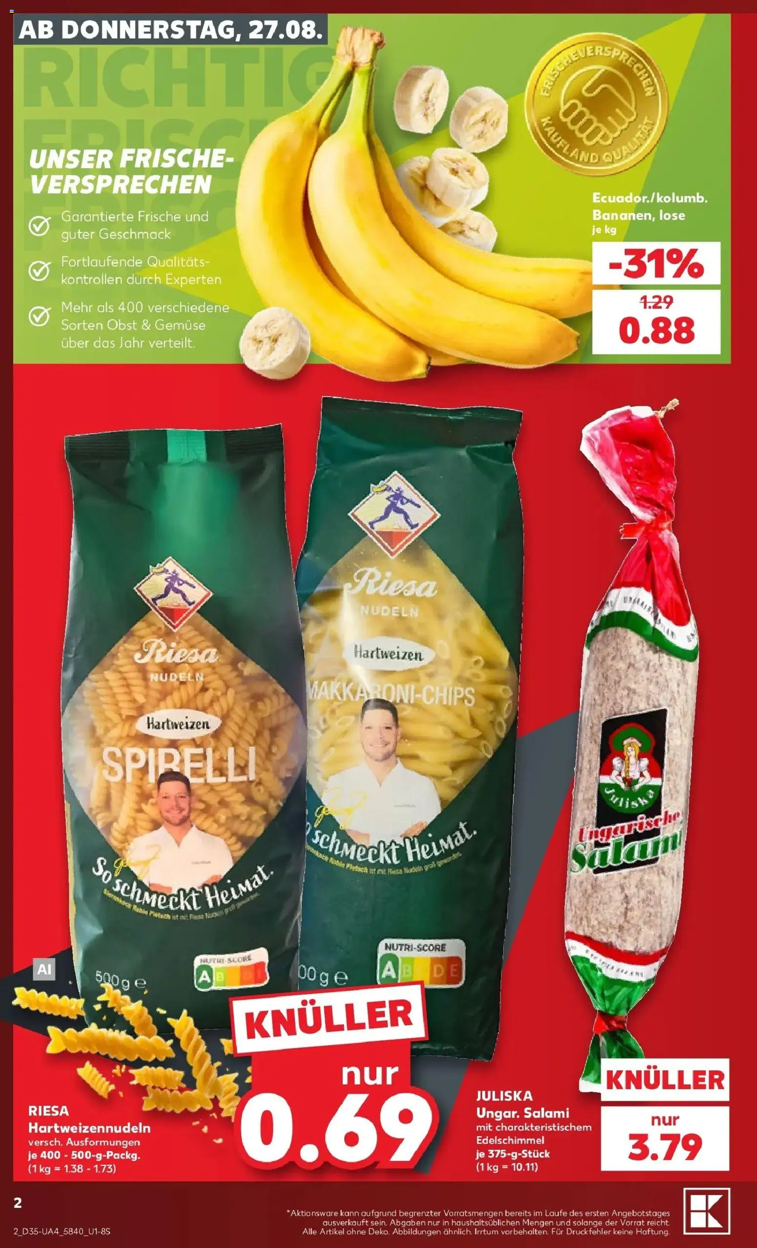 Prospekt Kaufland ab 27.08.2026 » Angebote Online zum Blättern | Seite: 2 | Produkte: Gemüse, Obst, Salami, Nudeln