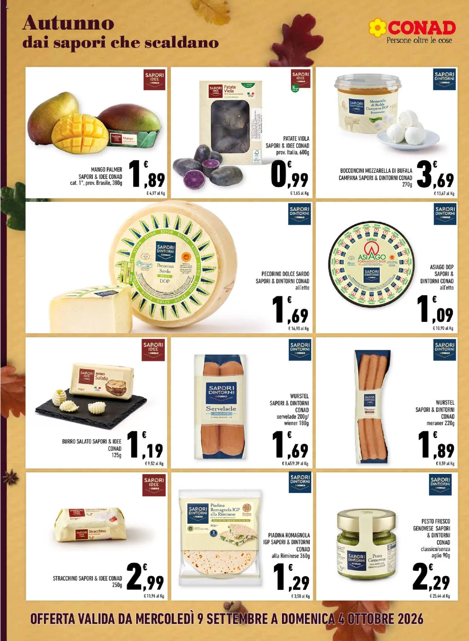Volantino Conad del 09/09/2026 | Pagina: 8 | Prodotti: Mozzarella, Formaggio, Mango, Wurstel