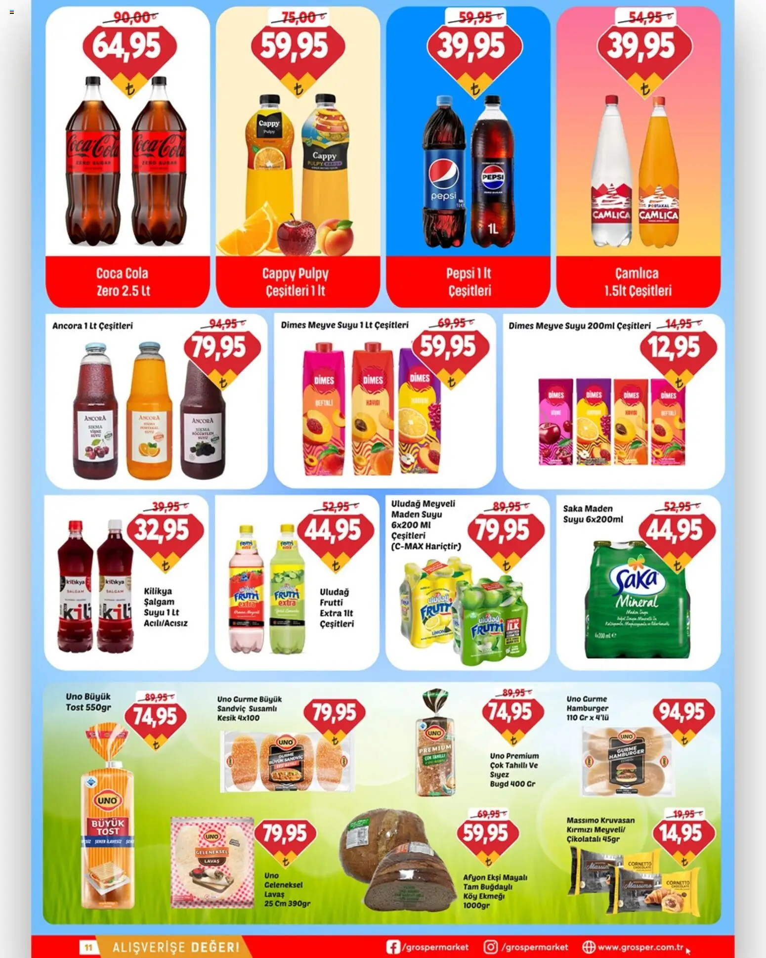 Grosper Katalog - 22.04.2026 tarihinden itibaren geçerlidir | Sayfa: 11 | Ürünler: Vişne, Meyve, Şeftali, Maden suyu