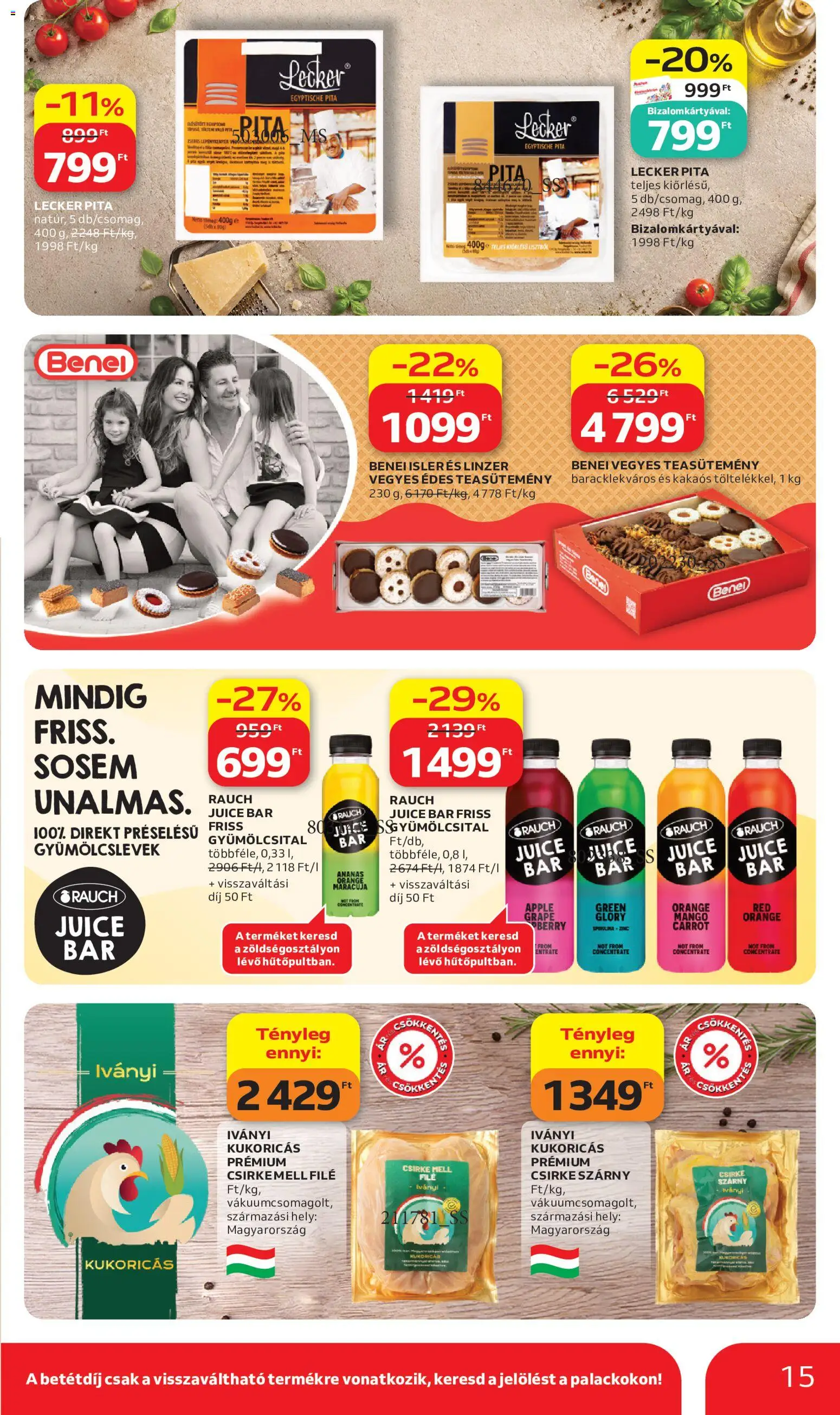 Auchan akciós ujság - amely érvényes a következő dátumtól: 2026.07.02. | Oldal: 15 | Termékek: Gyümölcsital, Margarin, Teasütemény, Csirkemell
