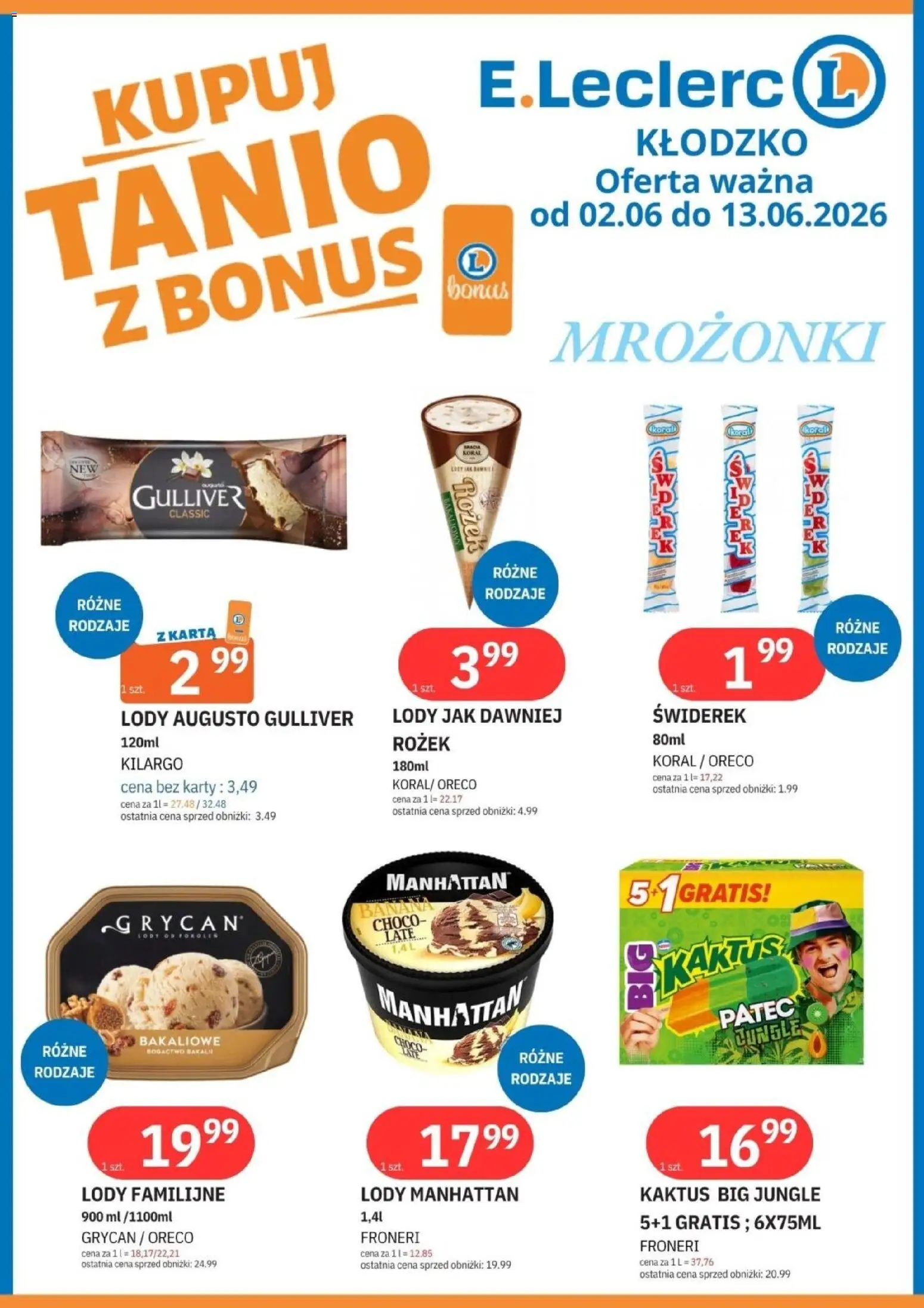 E.Leclerc gazetka - Kłodzko od 02.06.2026 | Strona: 4 | Produkty: Karta, Lody manhattan, Lody