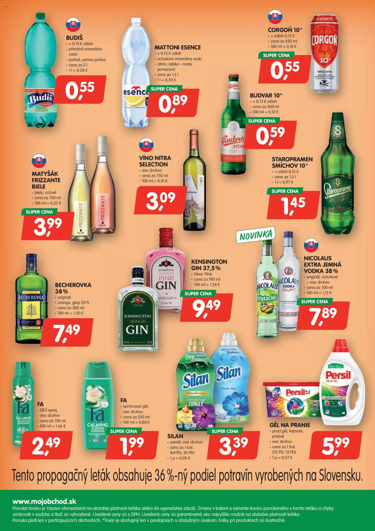 Nové Môj obchod akcie – leták je platný od 17.07.2026 | Strana: 4 | Produkty: Persil, Silan, Budvar, Voda