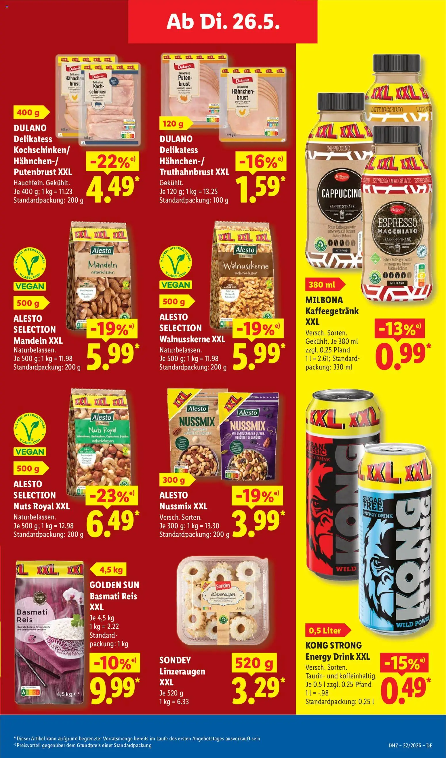Lidl Prospekt – gültig ab 26.05.2026 | Seite: 19 | Produkte: Hahnchen, Energy, Mandeln, Reis