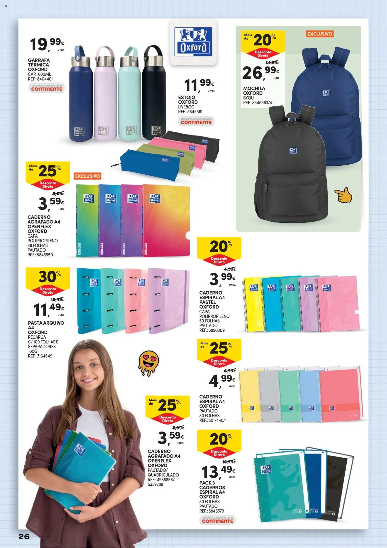 Continente Regresso às Aulas Na escola de toda a gente │ válido de 11/08/2026 | Página: 26 | Produtos: Mochila, Caderno, Cadernos, Garrafa térmica