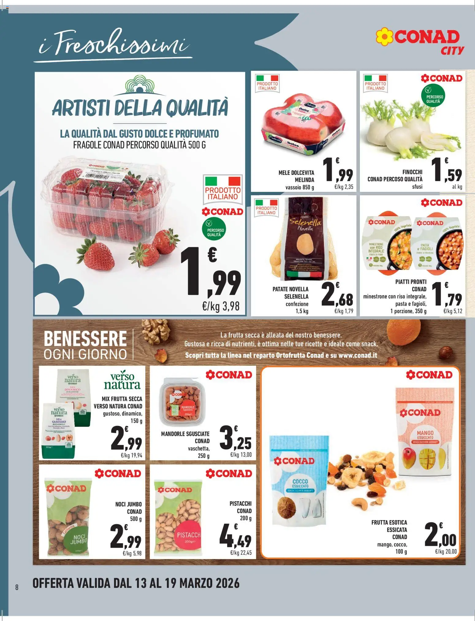 Volantino Conad del 13.03.2026 | Pagina: 8 | Prodotti: Minestrone, Mele, Fragole, Mango