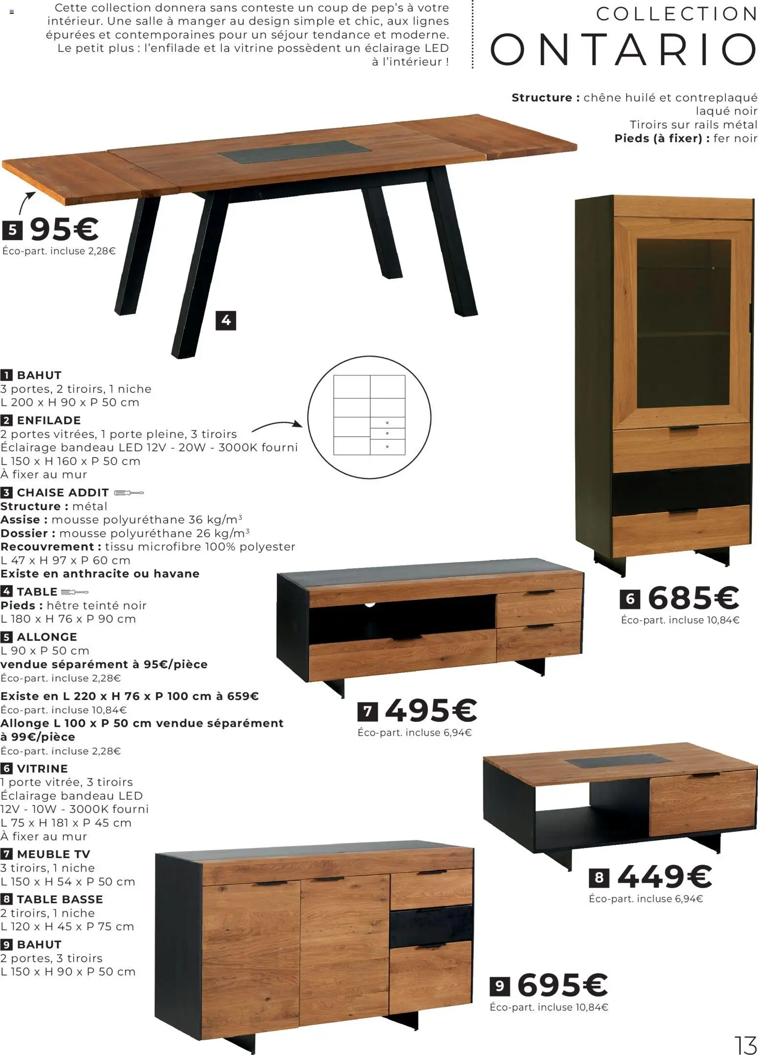 {H1} | Page: 13 | Produits: Vitrine, Chaise, Tiroirs, Huile