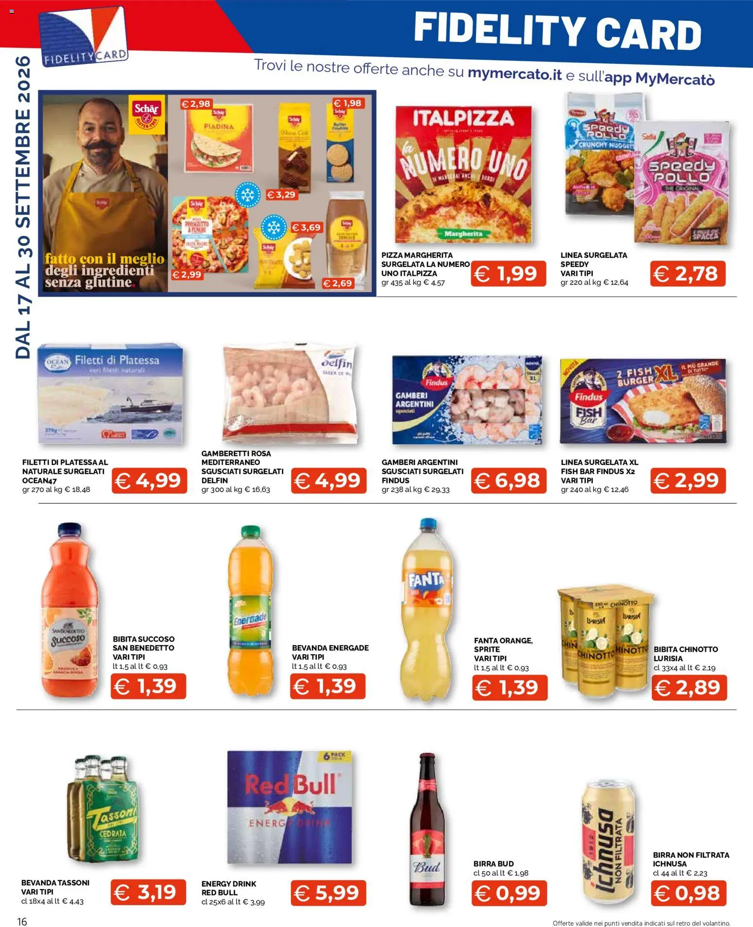 Volantino Mercatò del 17/09/2026 | Pagina: 16 | Prodotti: Birra, Gamberi, Red Bull, Cedrata