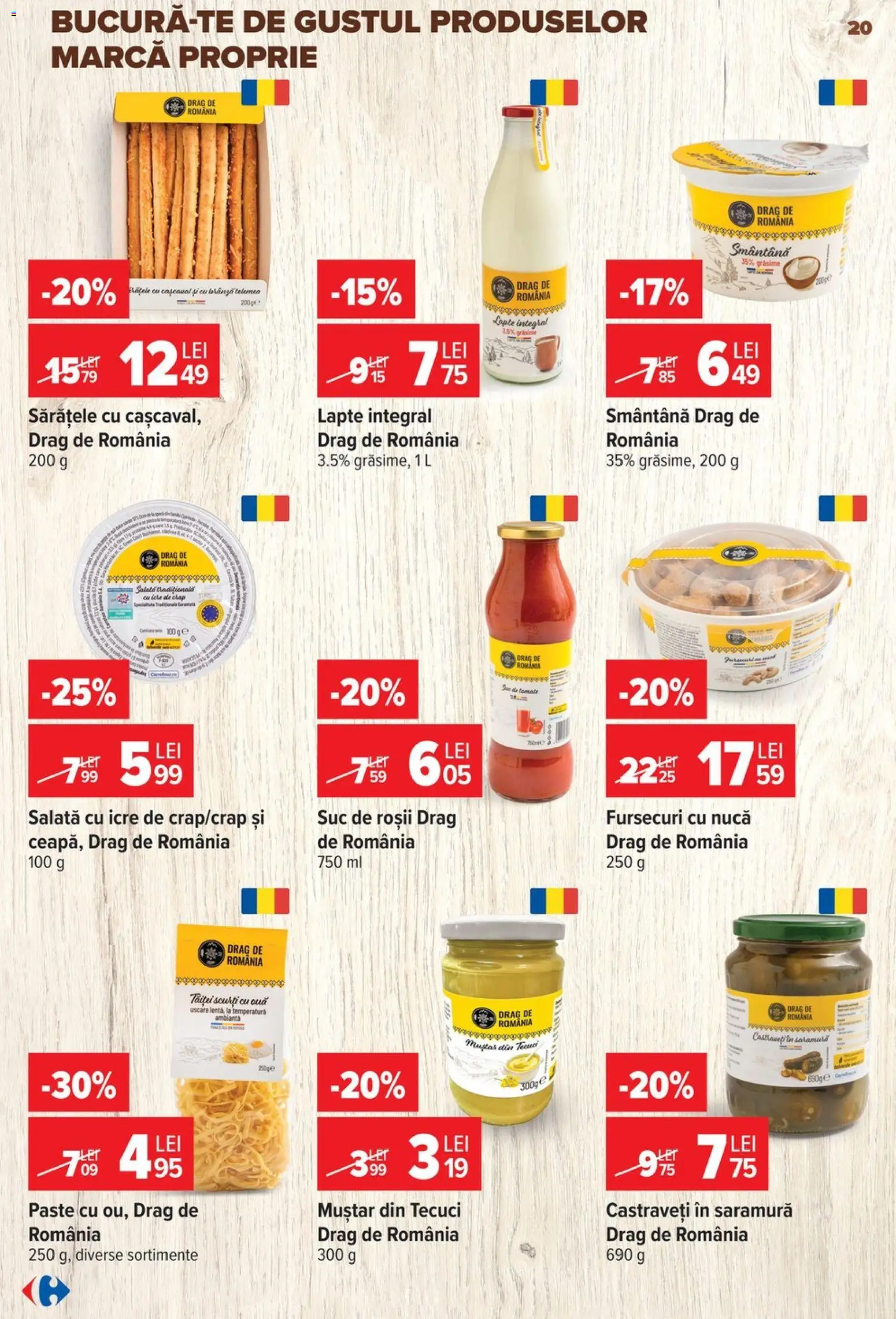 Noul catalog Carrefour – valabil de la 24.06.2026 | Pagină: 20 | Produse: Lapte, Ouă, Paste, Salată cu icre