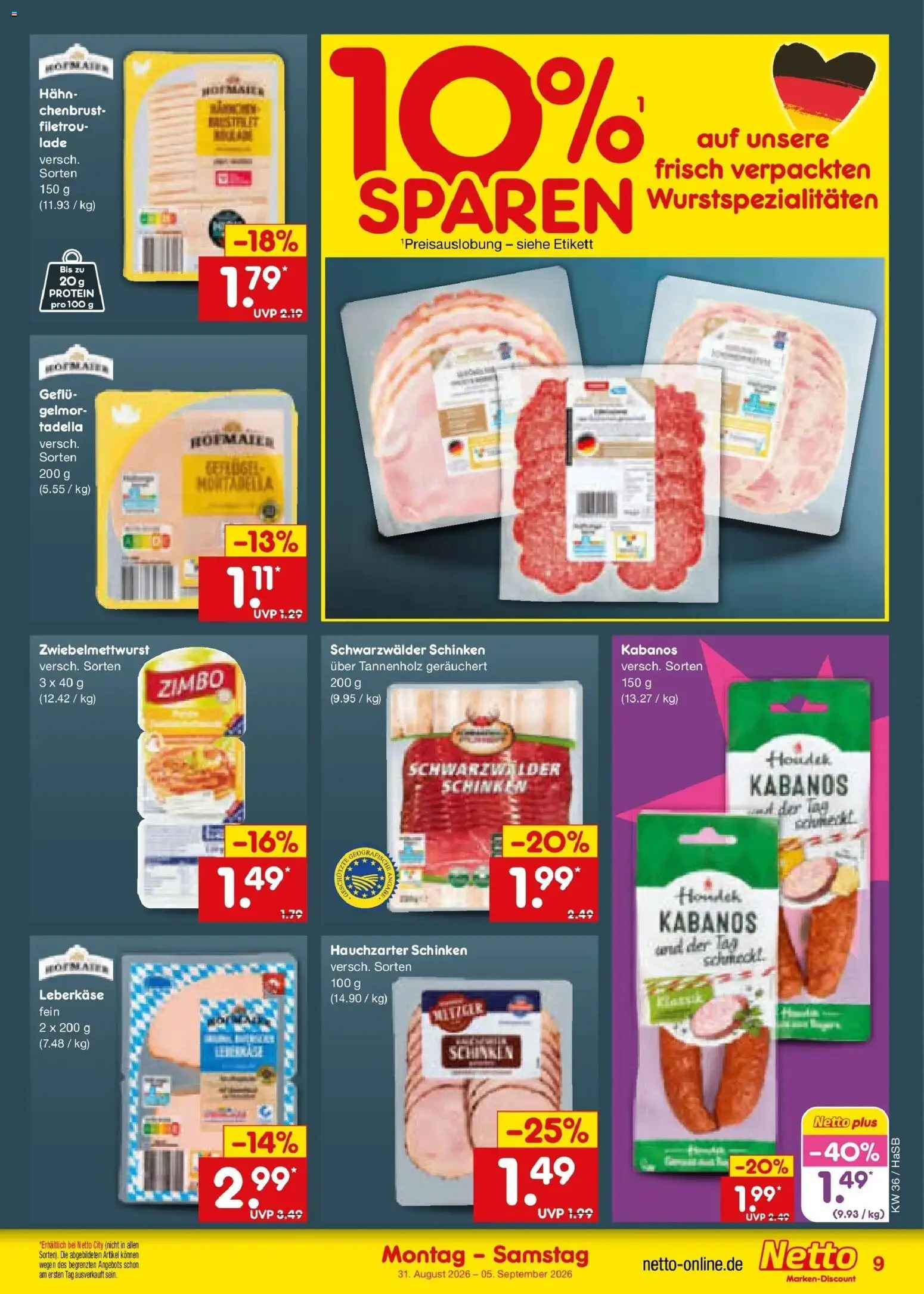 Netto Marken-Discount Prospekt Wuppertal (ab 31.08.2026) » Angebote | Seite: 11 | Produkte: Schinken, Leberkase