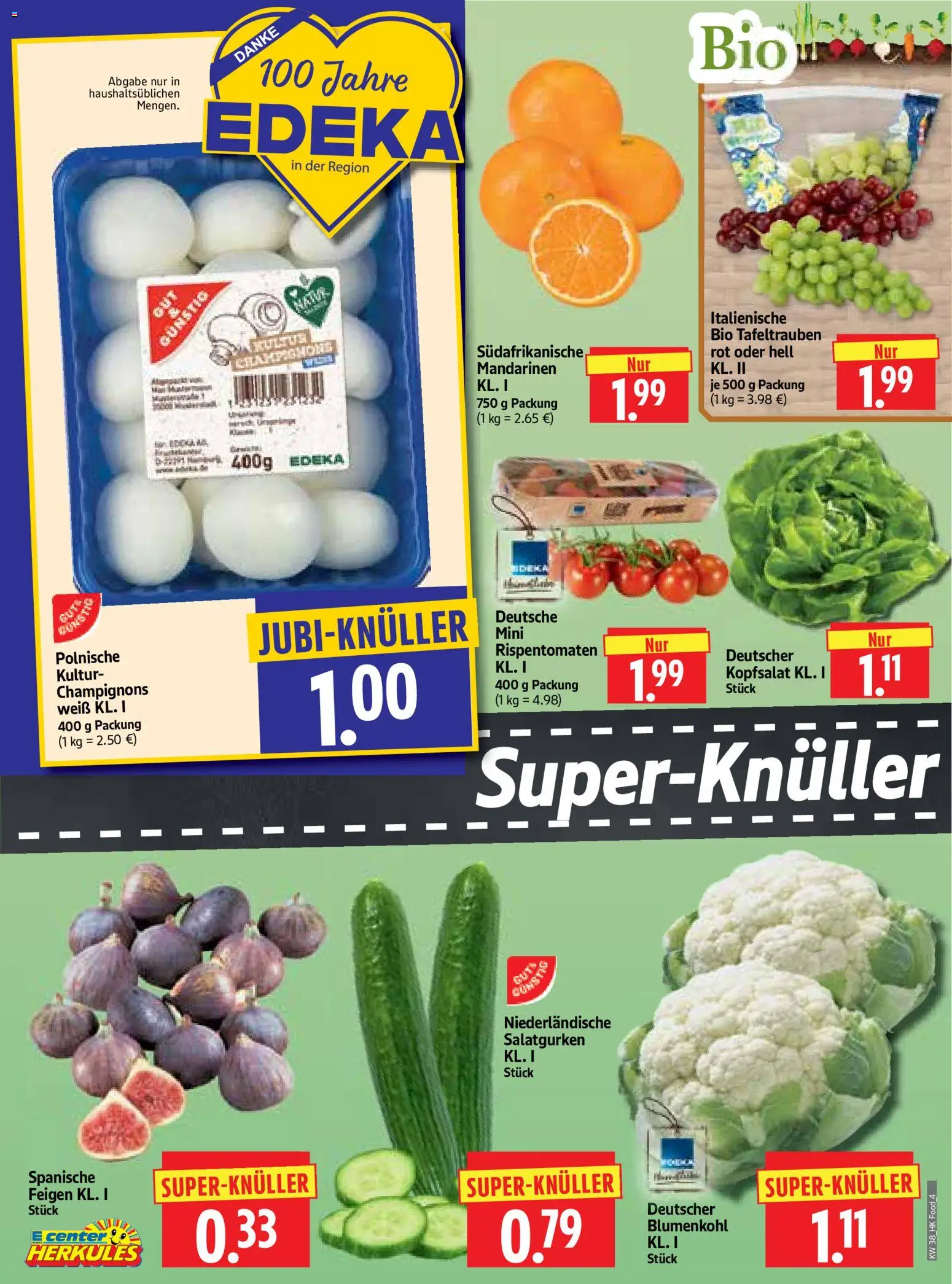 HERKULES Prospekt – gültig ab 14.09.2026 | Seite: 4 | Produkte: Mandarinen, Champignons, Blumenkohl, Feigen