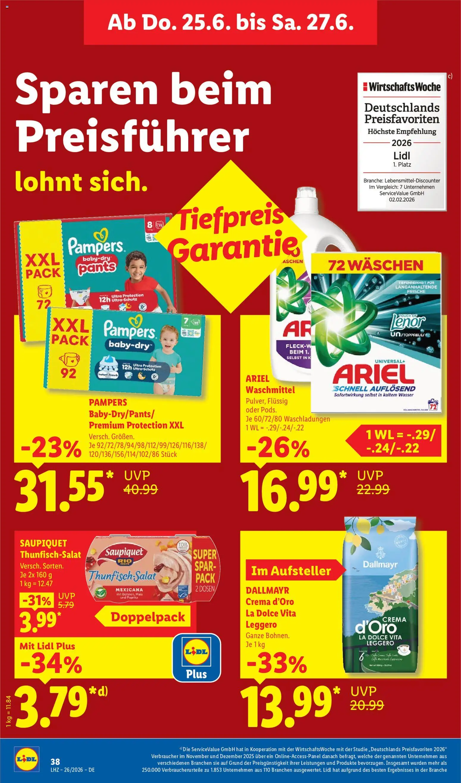 Lidl Německo leták od 22.06.2026 | Strana: 62 | Produkty: Pampers, Ariel, Crema, Pants