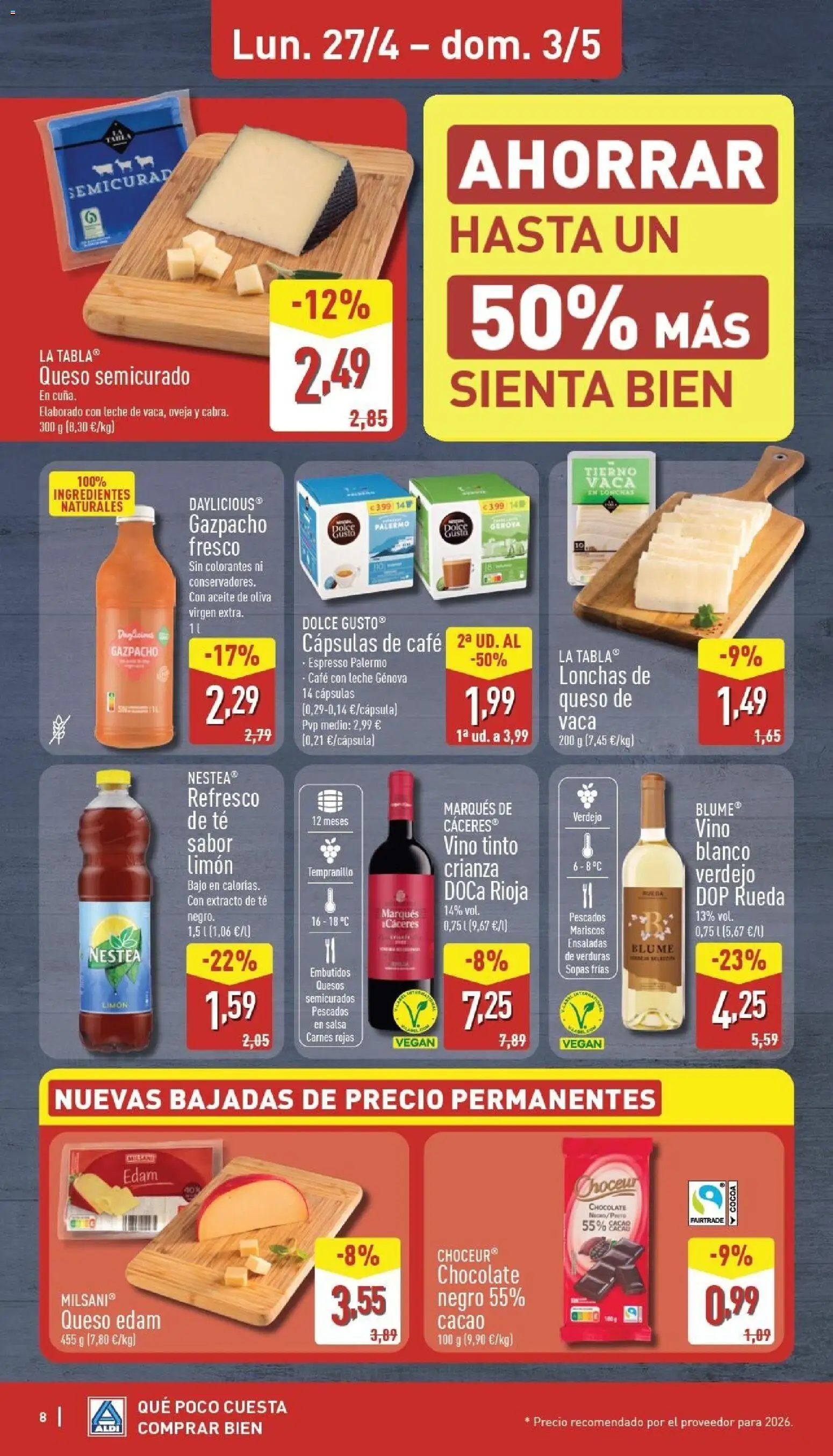 Aldi folleto Península │ válido desde el 27.04.2026 | Página: 8 | Productos: Aceite, Chocolate, Vino, Aceite de oliva virgen extra