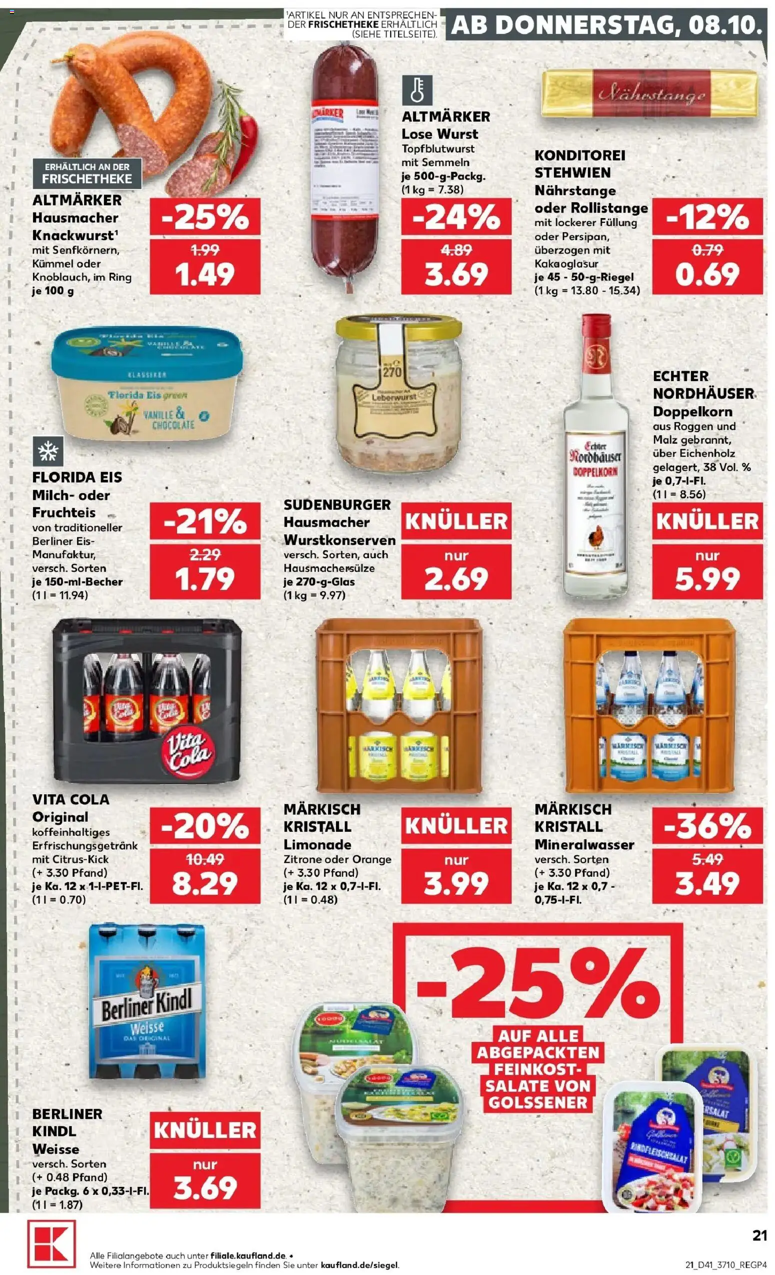 Prospekt Kaufland ab 08.10.2026 » Angebote Online zum Blättern | Seite: 21 | Produkte: Berliner, Cola, Mineralwasser, Vanille