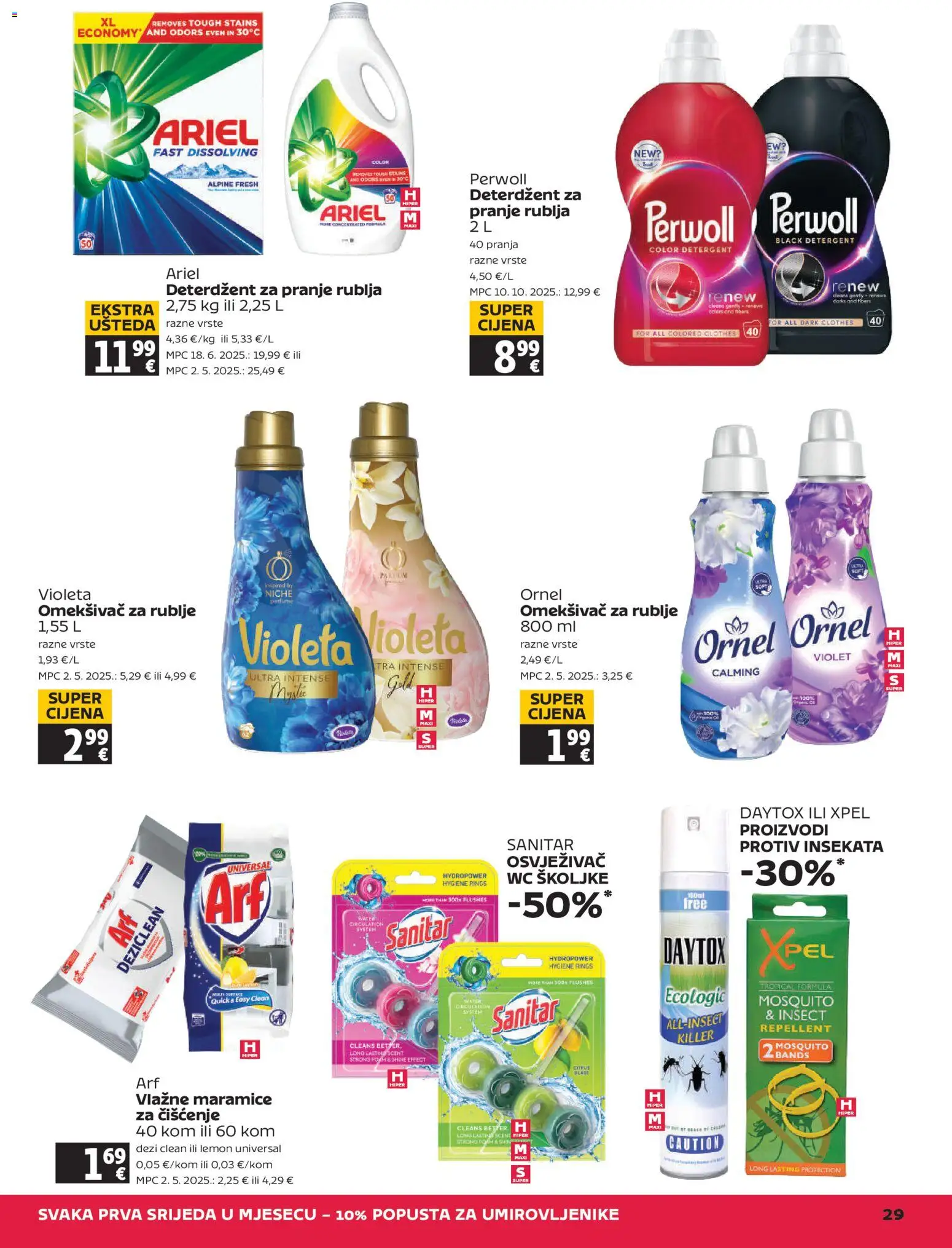 Tommy katalog | vrijedi od 28.05.2026 | Stranica: 29 | Proizvodi: Vlažne maramice, Omekšivač, Deterdžent, Ariel