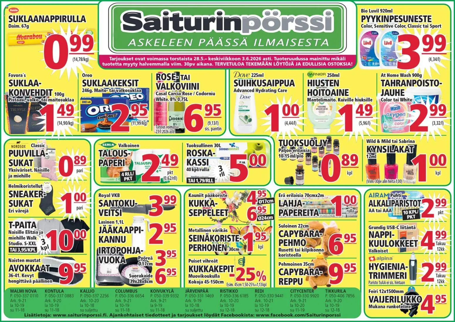 Saiturinpörssi tarjoukset – voimassa 28.05.2026 alkaen | Sivu: 1 | Tuotteet: Veitsi, Maito, Sukat, Trimmeri