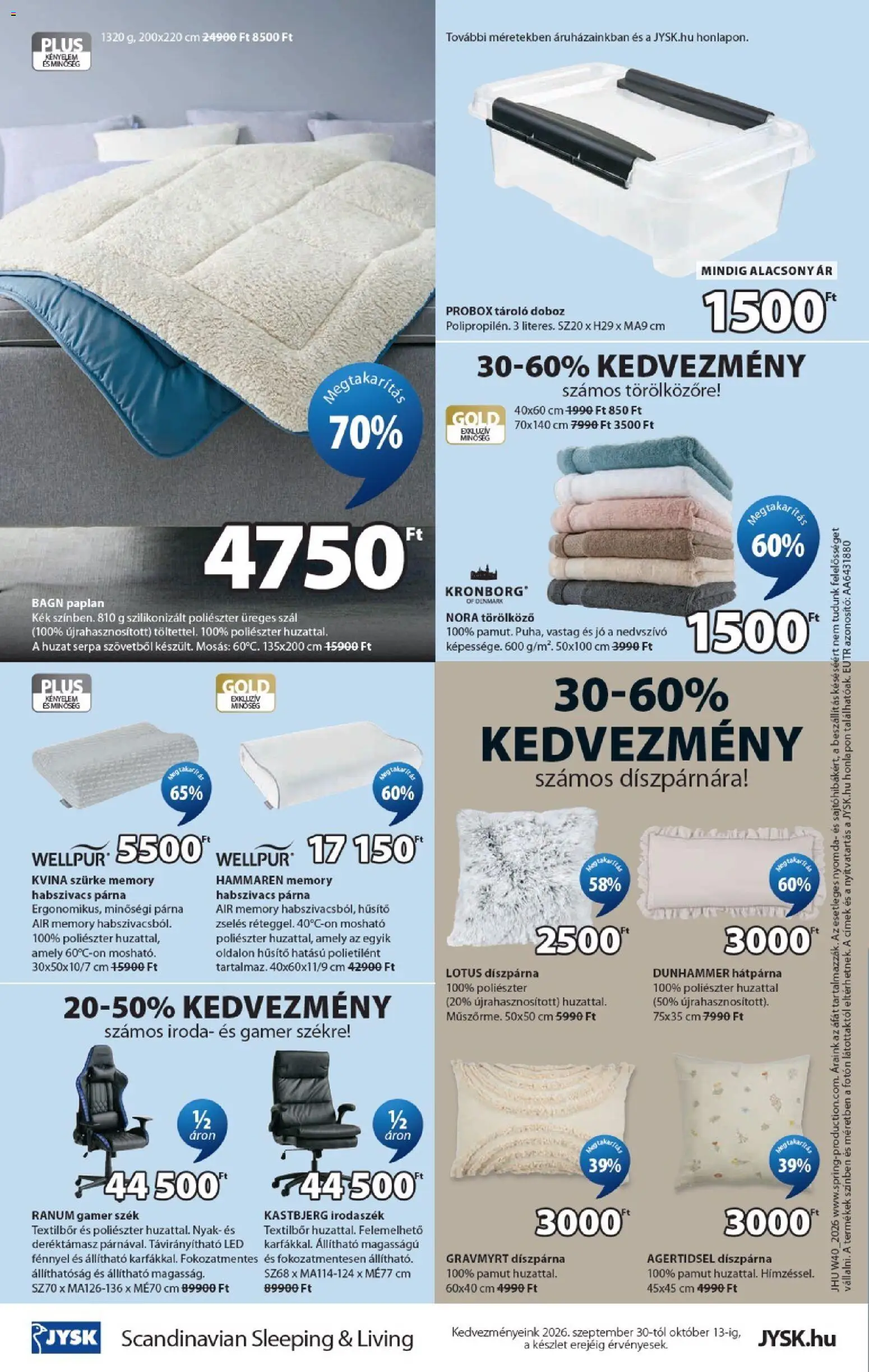 JYSK akciós ujság - amely érvényes a következő dátumtól: 2026.09.30. | Oldal: 24 | Termékek: Hátpárna, Doboz, Wellpur, LED