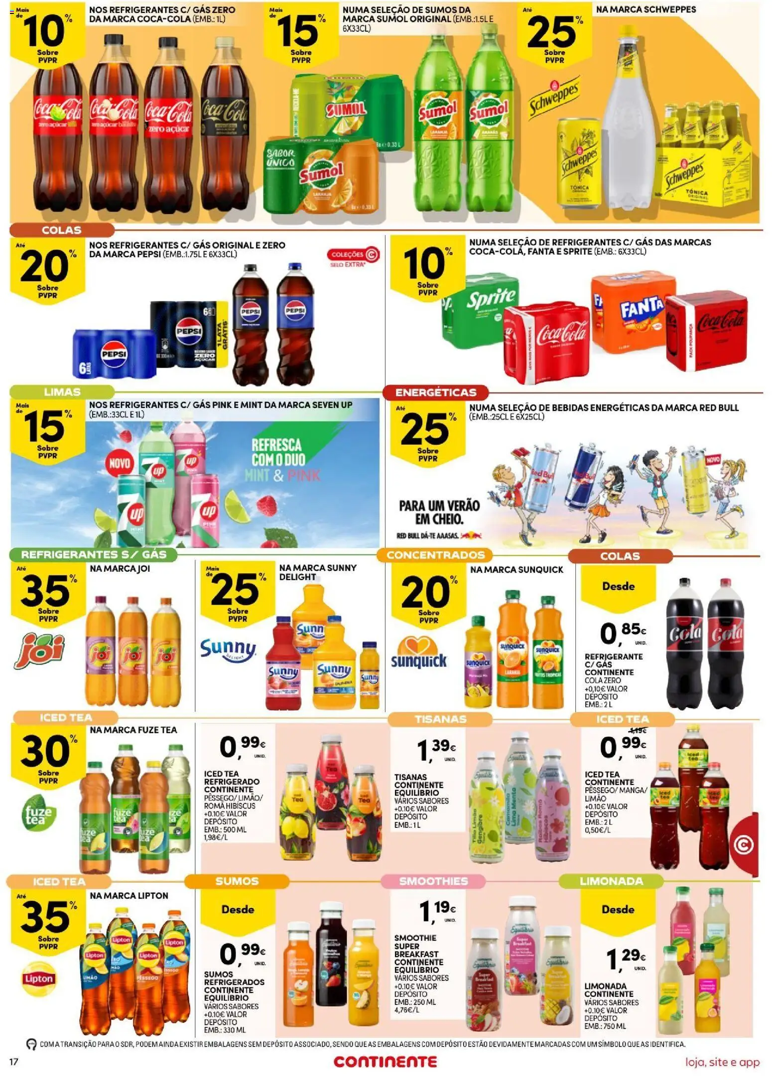 Continente Semanal Continente Bom Dia │ válido de 11/08/2026 | Página: 17 | Produtos: Pepsi, Fanta, Smoothie, Açúcar