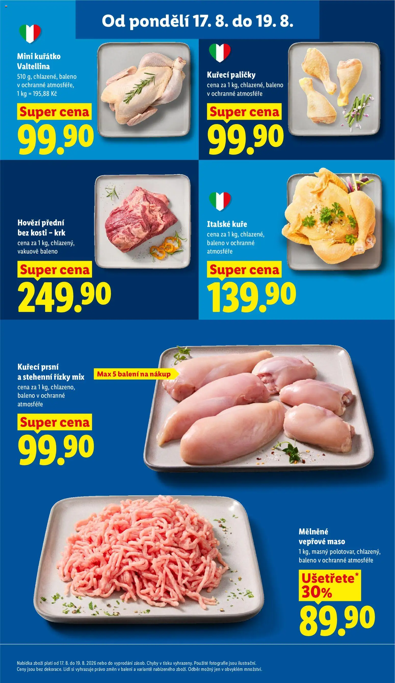 Lidl leták od 17.08.2026 | Strana: 17 | Produkty: Řízky, Hovězí přední, Paličky, Maso