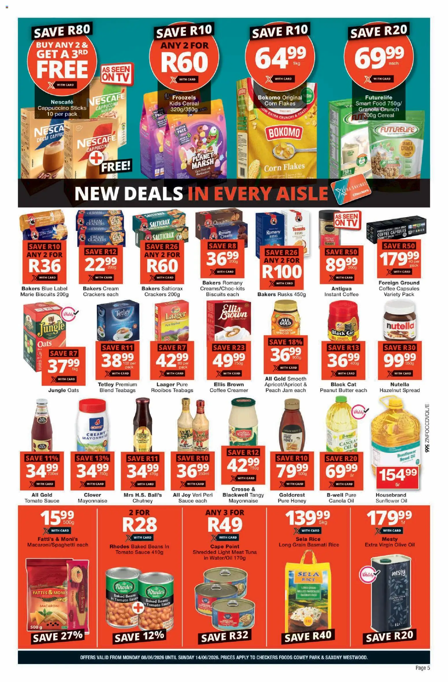 New Checkers catalogue – valid from 08.06.2026 | Page: 5 | Products: Oil, Rusks, Tomato sauce, Sauce