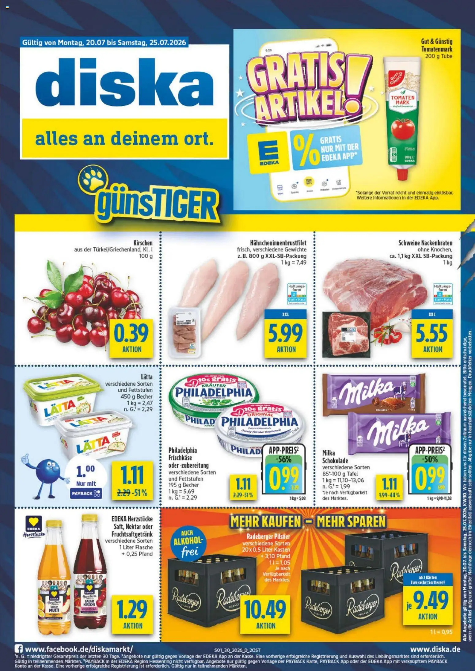 Diska Prospekt – gültig ab 20.07.2026 | Seite: 1 | Produkte: Tomaten, Kirschen, Lätta, Frischkase