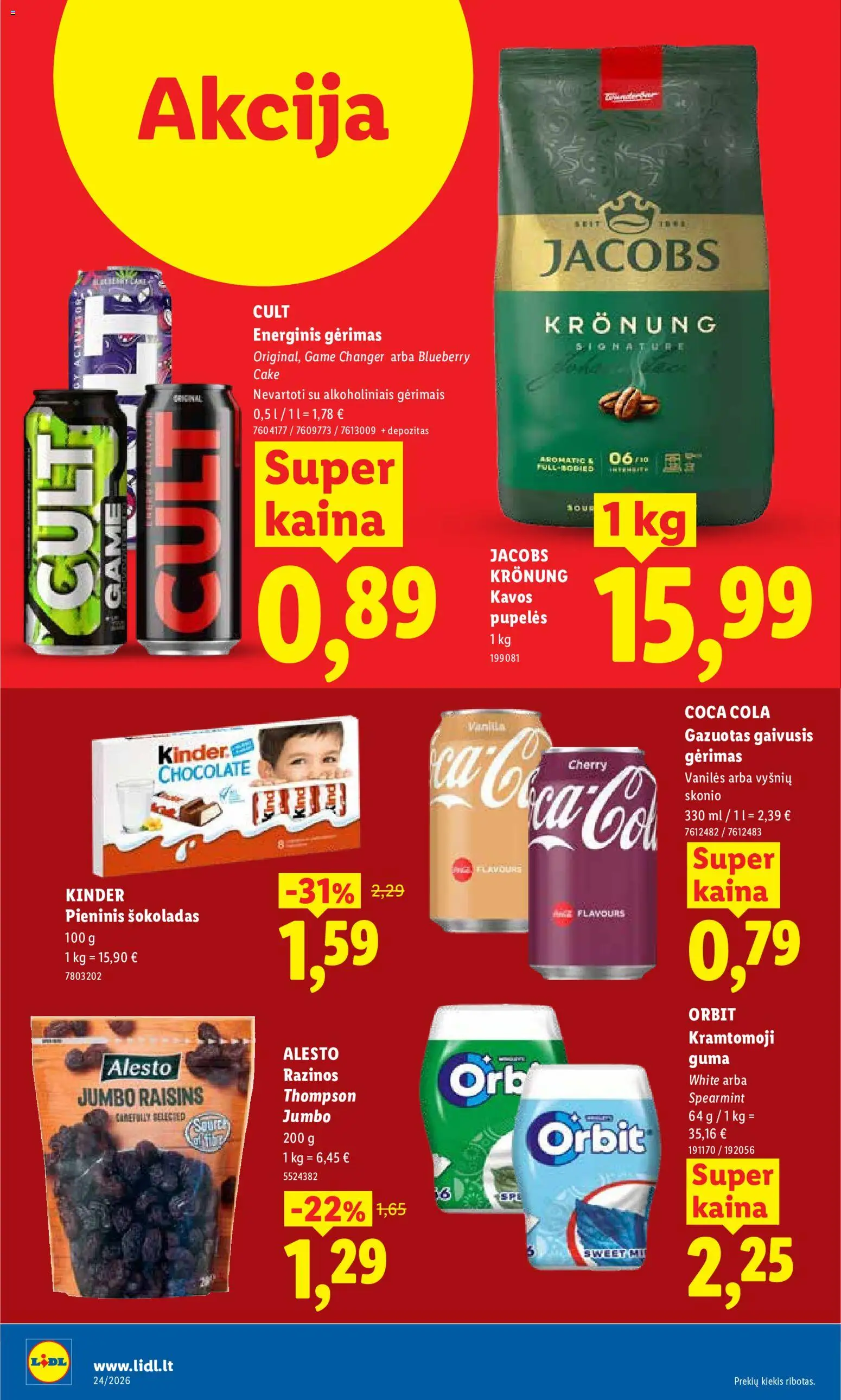 LIDL akcijos nuo 08.06.2026 | Puslapis: 28 | Prekių: Pupelės, Kavos pupelės, Energinis gėrimas, Šokoladas