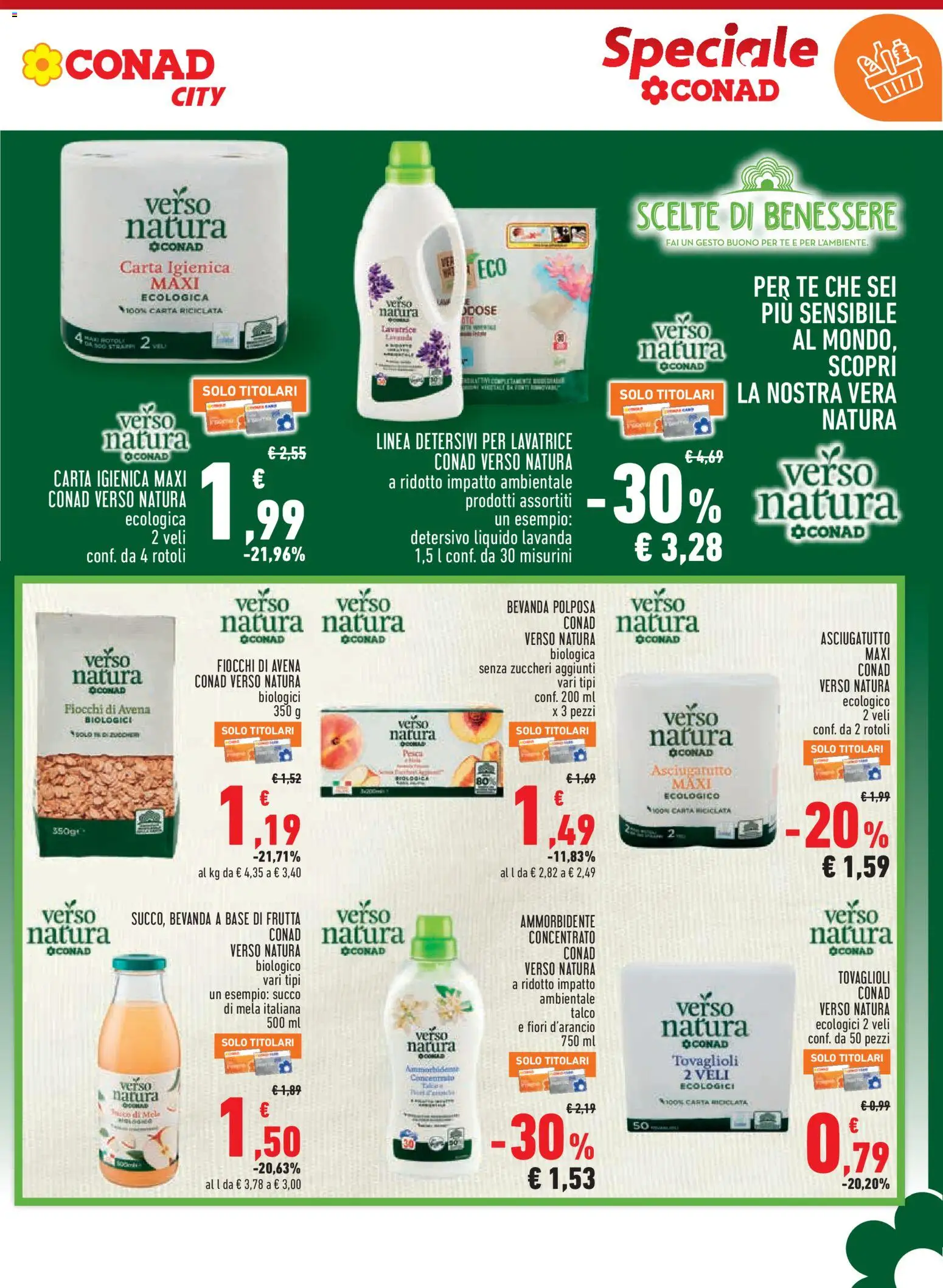 Volantino Conad del 13/08/2026 | Pagina: 15 | Prodotti: Carta igienica, Succo, Talco, Lavatrice