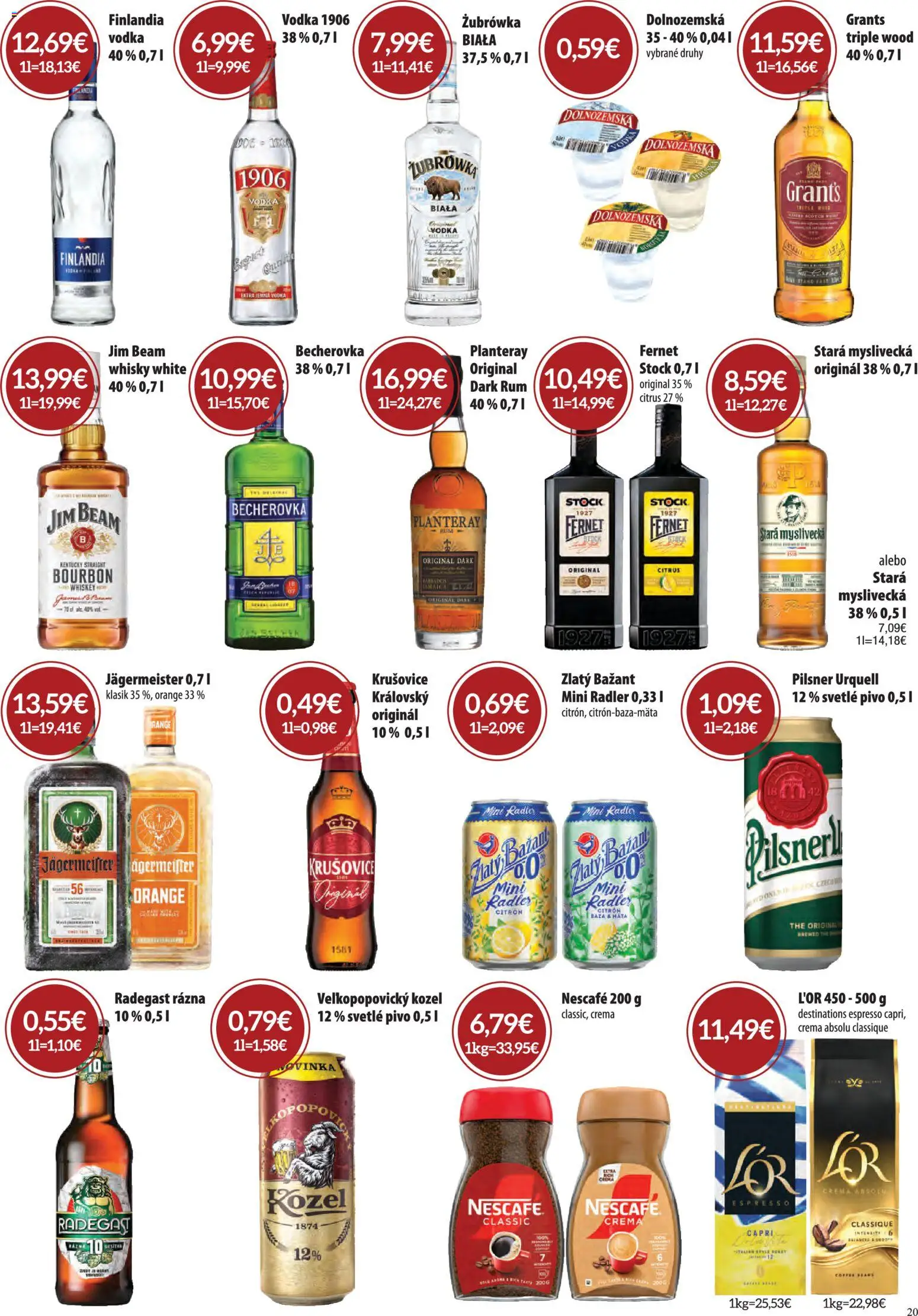 Nové CBA Verex akcie – leták je platný od 04.06.2026 | Strana: 20 | Produkty: Becherovka, Pivo, Vodka, Whisky