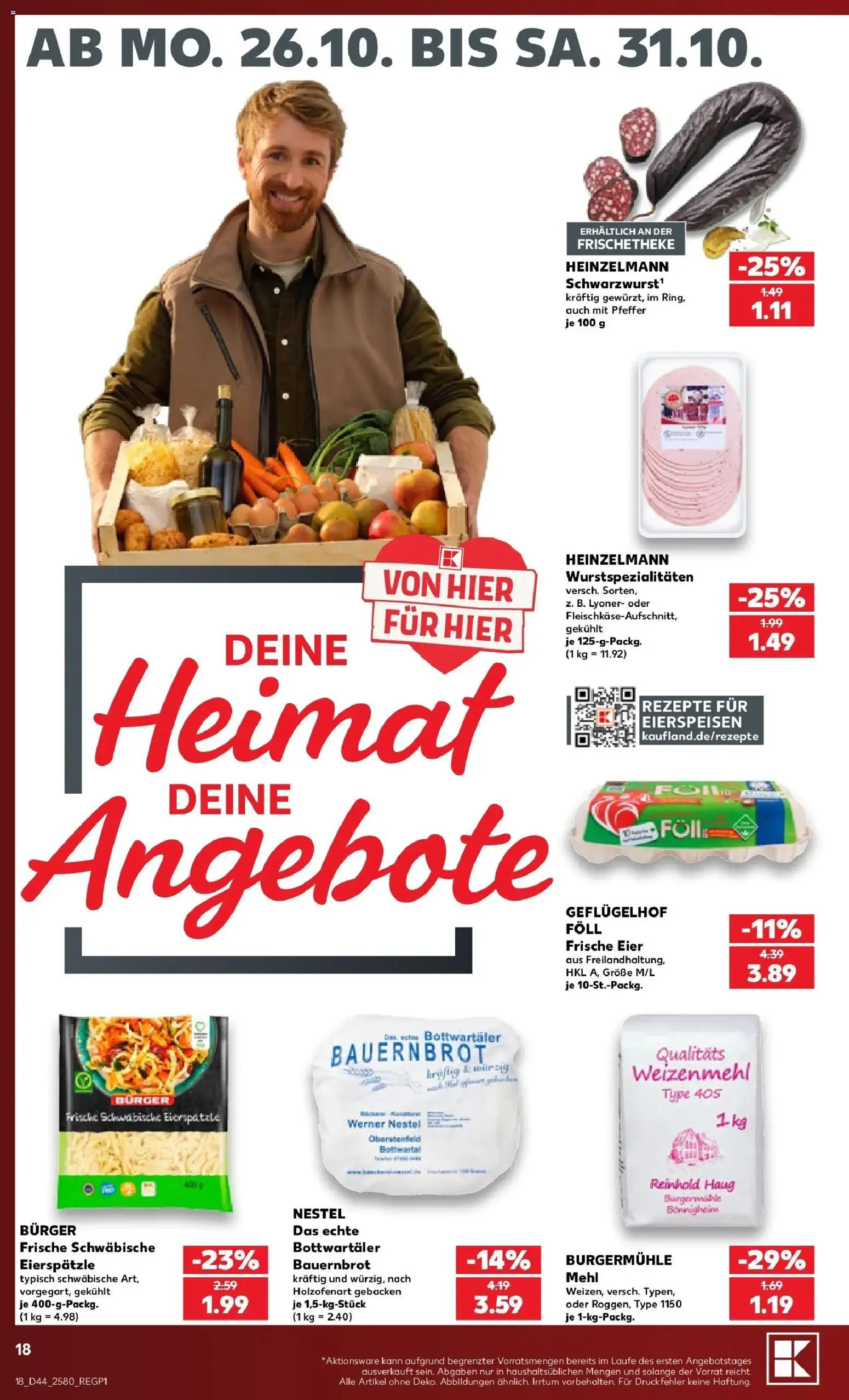 Prospekt Kaufland ab 26.10.2026 » Angebote Online zum Blättern | Seite: 22 | Produkte: Mehl, Burger, Weizenmehl, Pfeffer