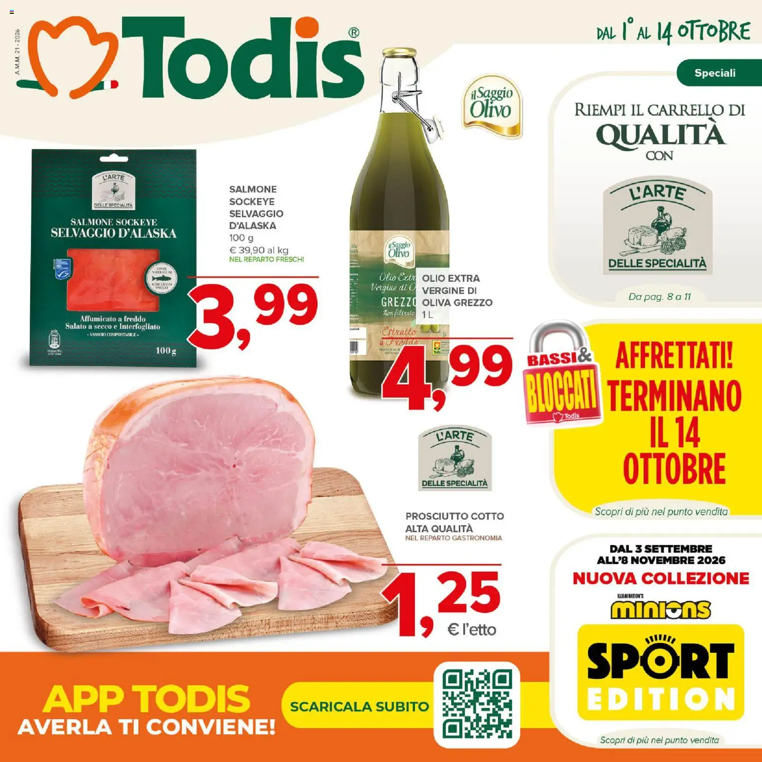 Volantino Todis del 01/10/2026 | Pagina: 1 | Prodotti: Salmone, Prosciutto, Vassoio, Specialità