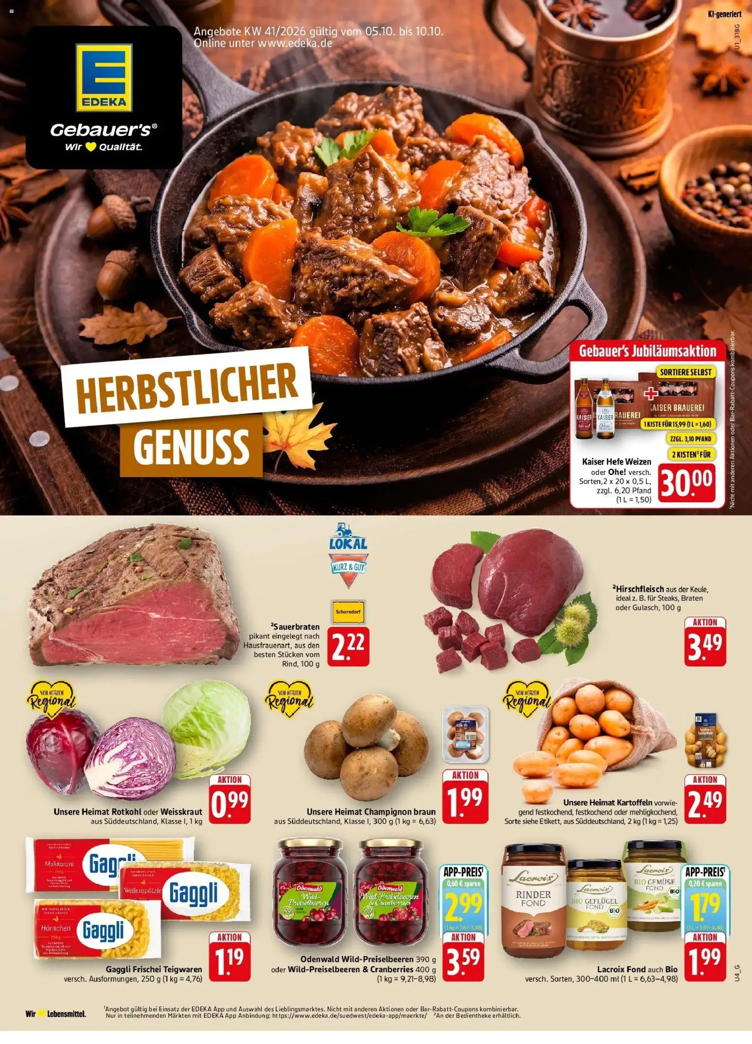 Edeka Prospekt Geislingen (ab 05.10.2026) » Angebote Online | Seite: 1 | Produkte: Rotkohl, Preiselbeeren, Kartoffeln, Gemüse