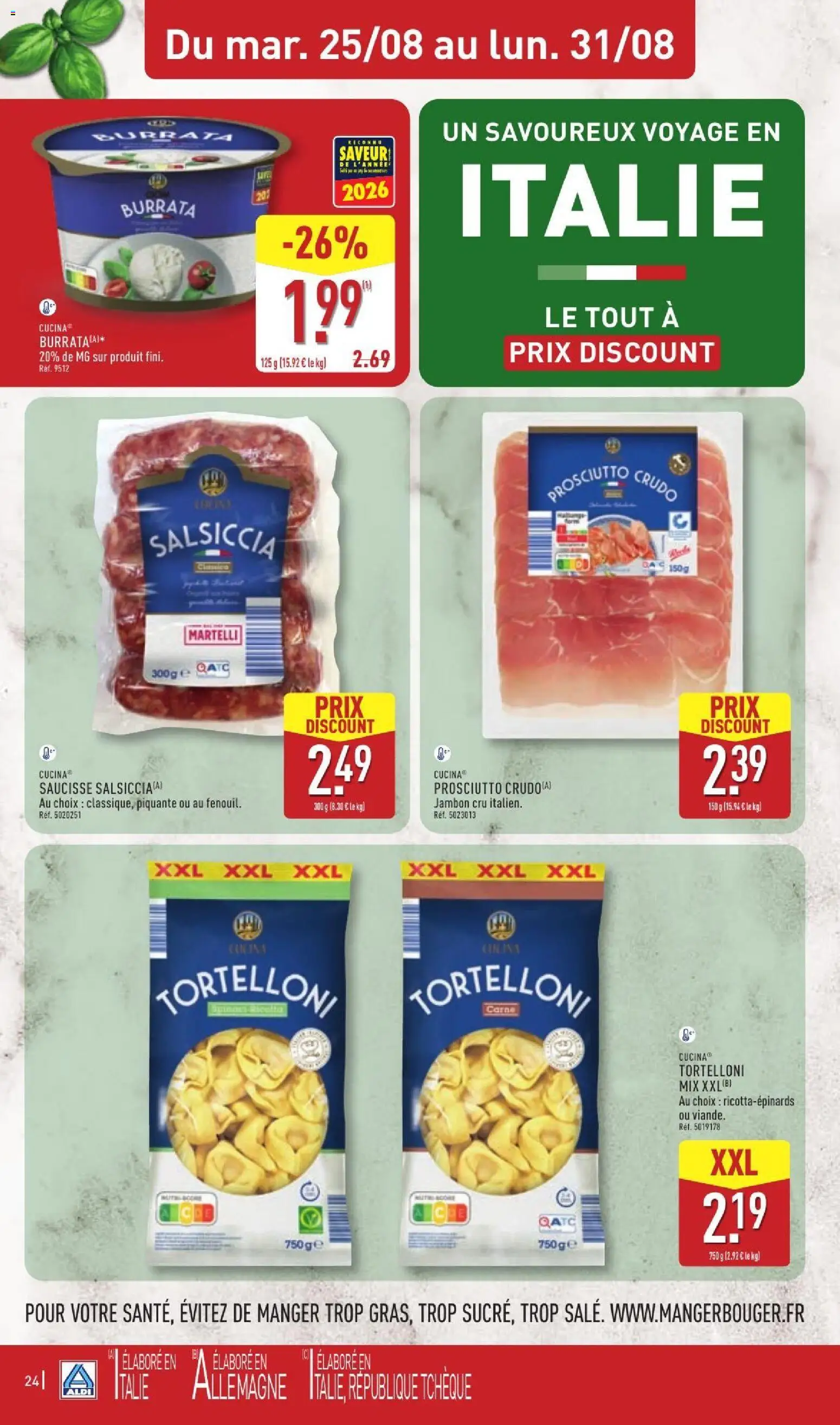 {H1} | Page: 26 | Produits: Prosciutto crudo, Jambon Cru, Burrata, Saucisse