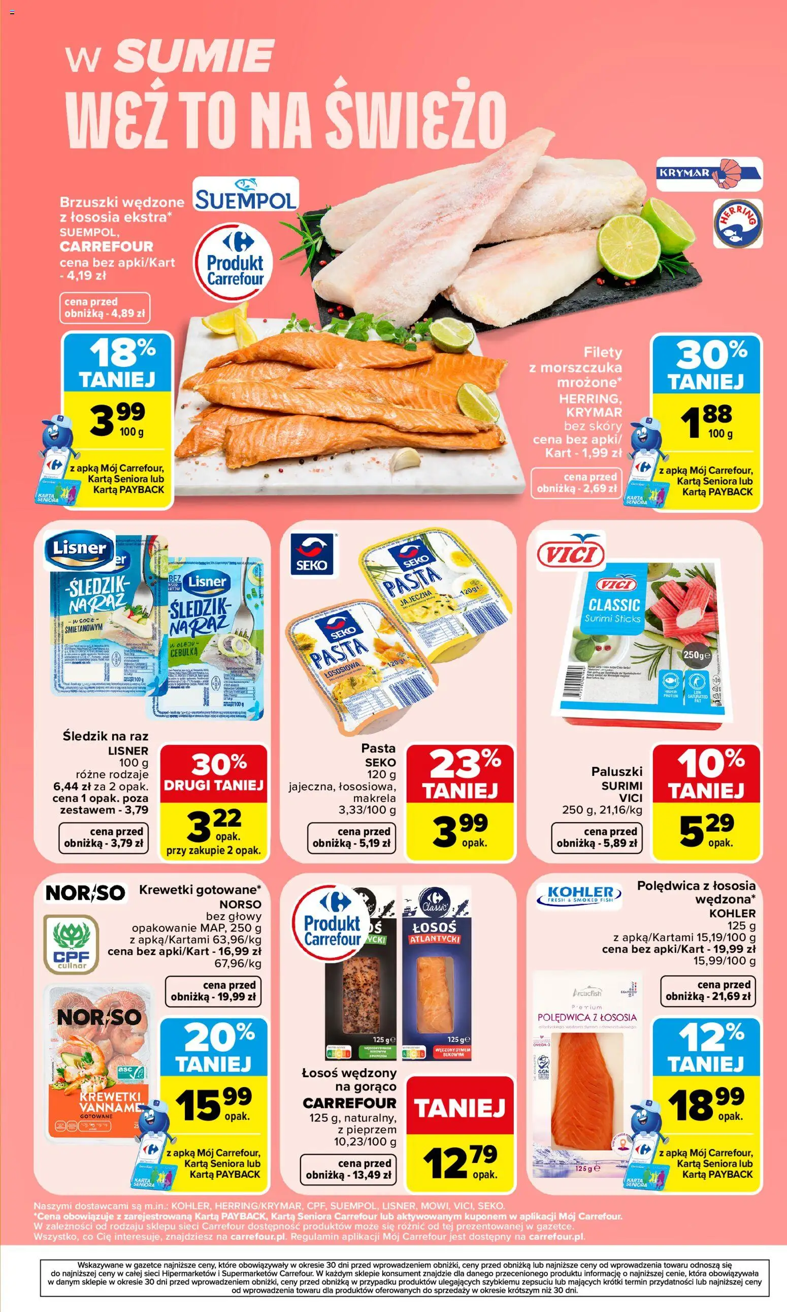 Carrefour gazetka - Weź to na świeżo od 03.08.2026 | Strona: 7 | Produkty: Łosoś wędzony, Krewetki, Surimi, Makrela