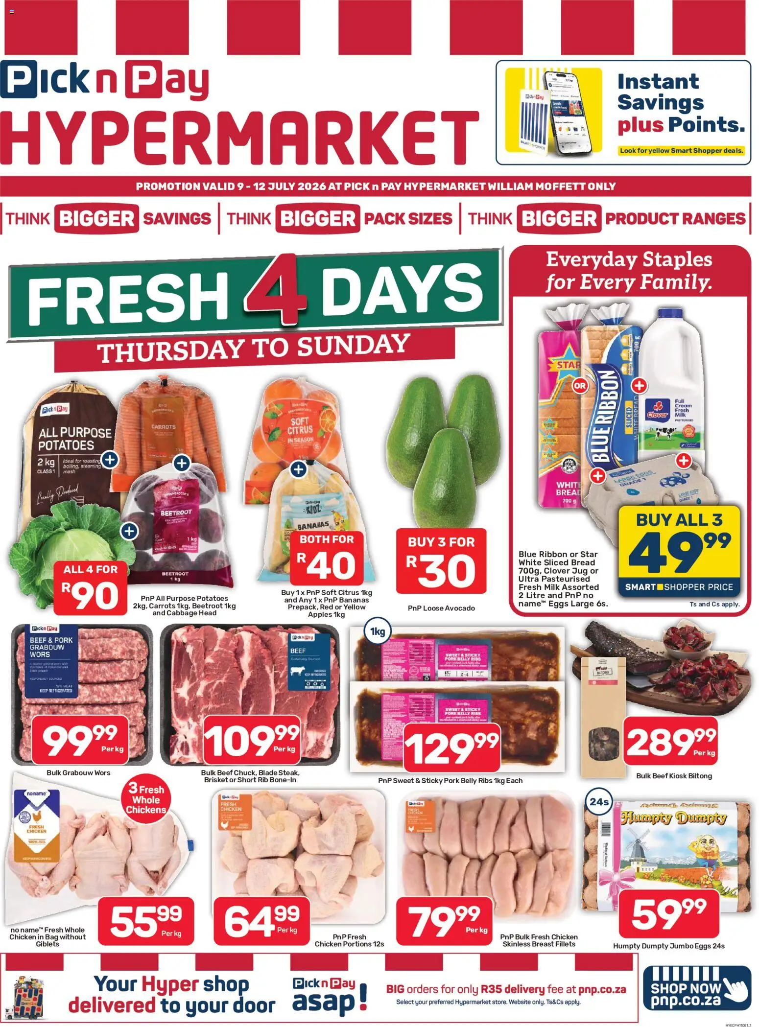 New Pick n Pay catalogue – valid from 09/07/2026 | Page: 1 | Products: Ribs, Apples, Carrots, Potatoes