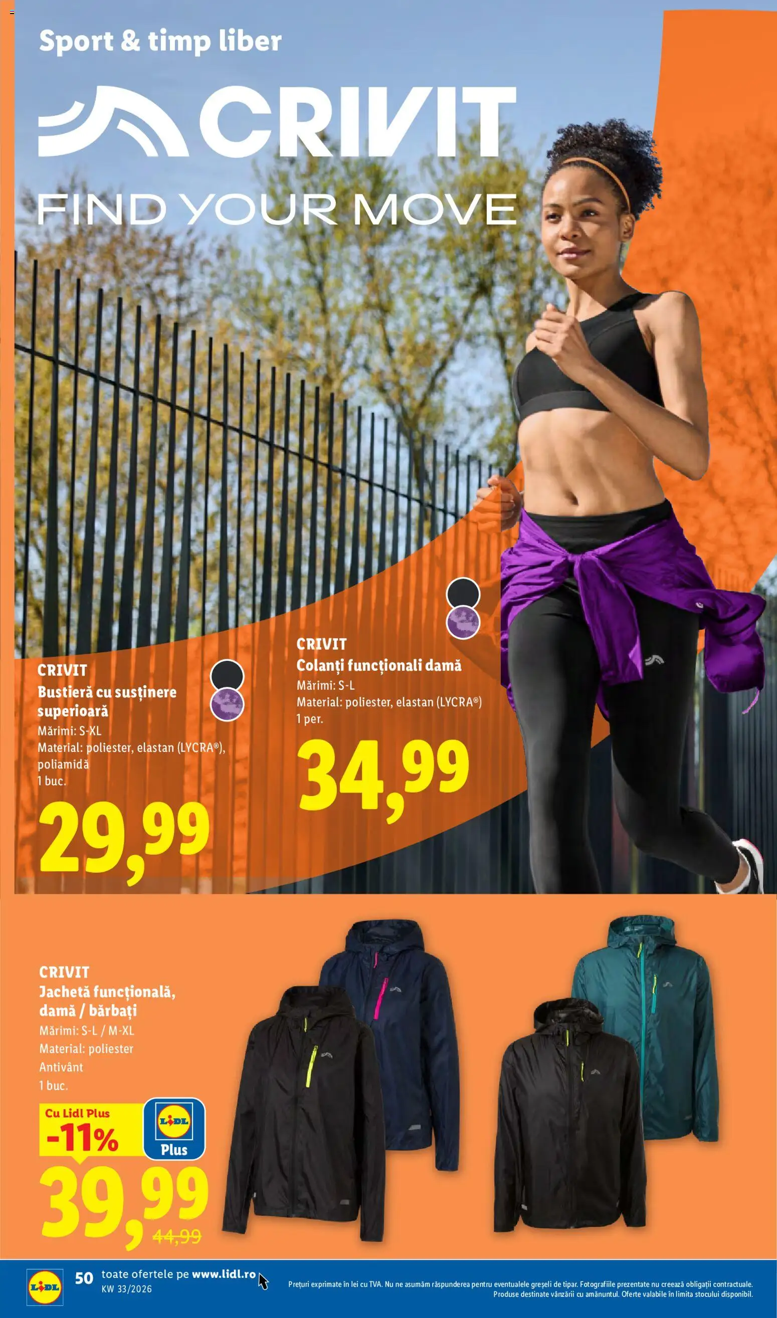 Noul catalog Lidl – valabil de la 10.08.2026 | Pagină: 50 | Produse: Jachetă, Bustieră, Sport, Colanți