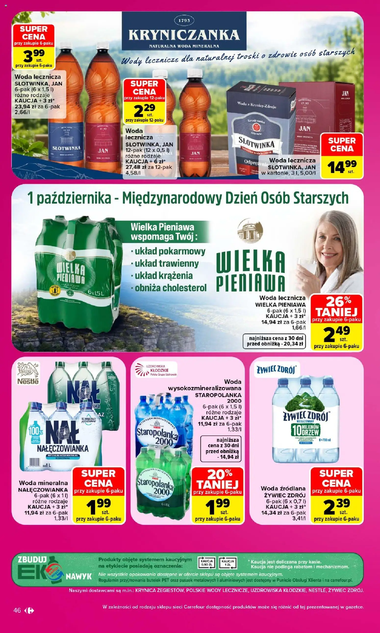 Carrefour gazetka od 28.09.2026 | Strona: 46 | Produkty: Woda mineralna, Woda źródlana, Staropolanka 2000, Woda