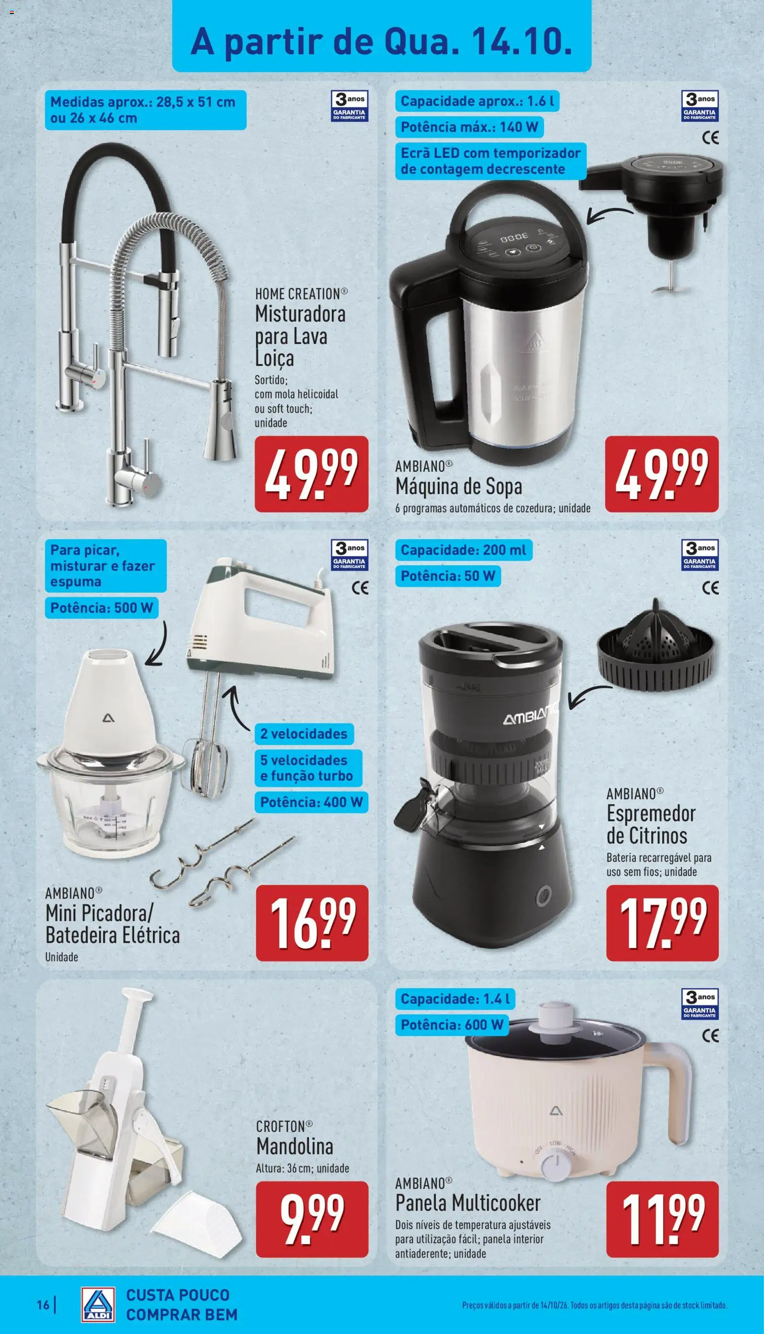 Aldi folheto │ válido de 12/10/2026 | Página: 16 | Produtos: Batedeira, Sopa, Bateria, Panela