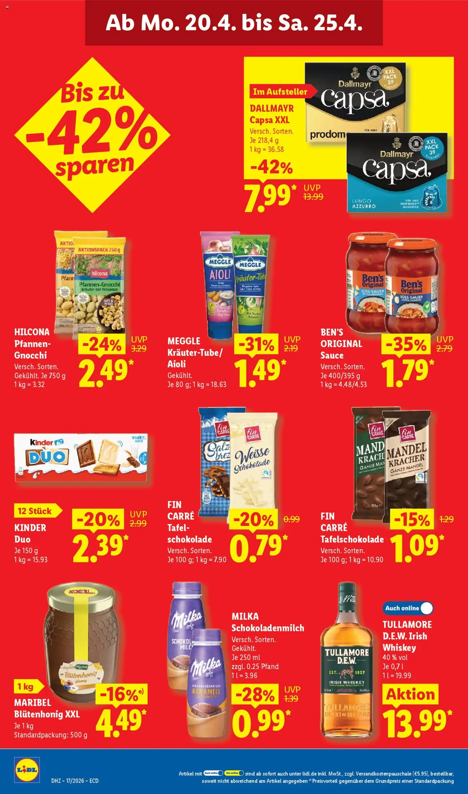 Lidl Německo leták od 20.04.2026 | Strana: 18 | Produkty: Whiskey, Milka, Ananas, Gnocchi