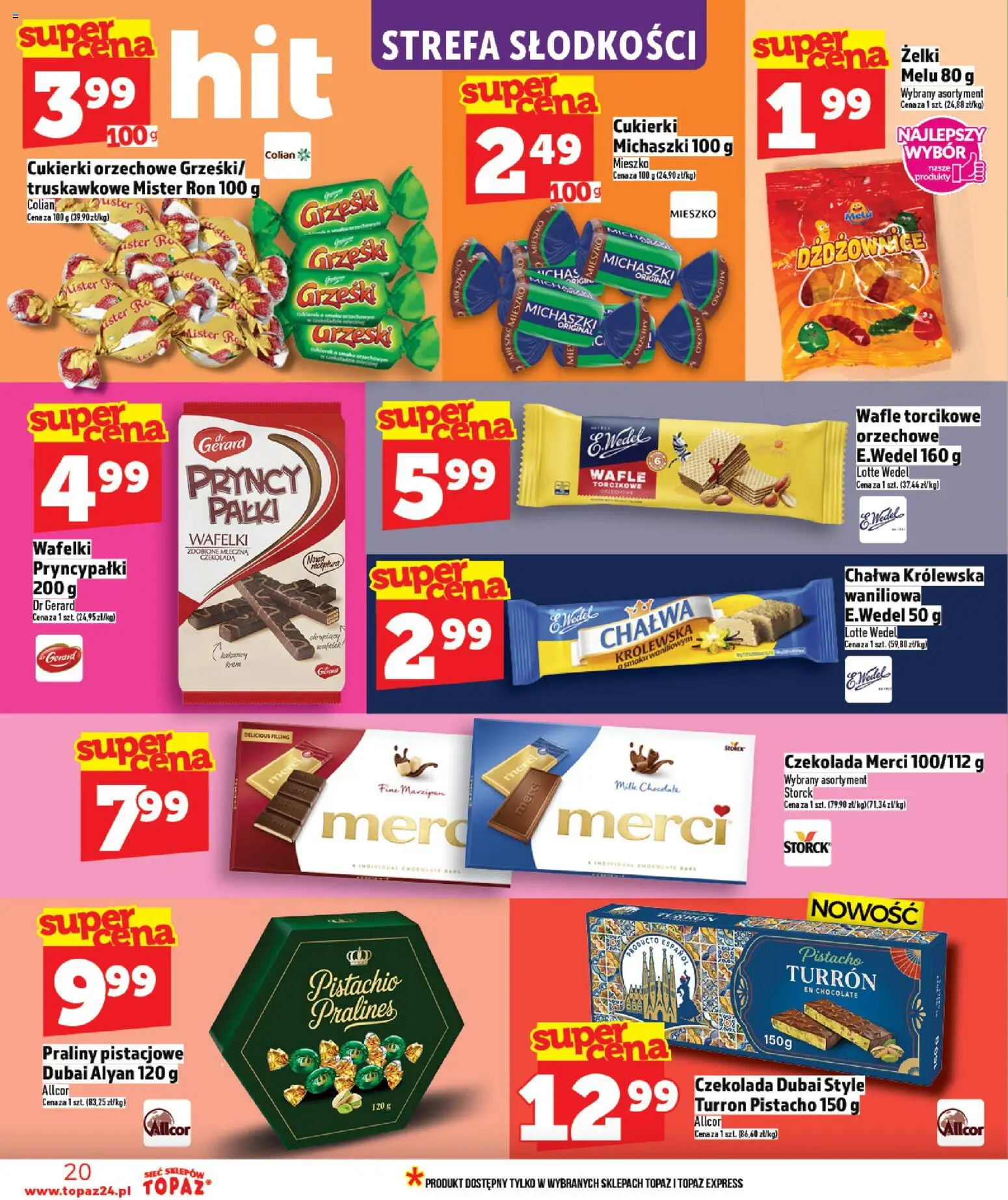 Topaz gazetka od 12.03.2026 | Strona: 20 | Produkty: Czekolada merci, Praliny, Wafelki, Cukierki