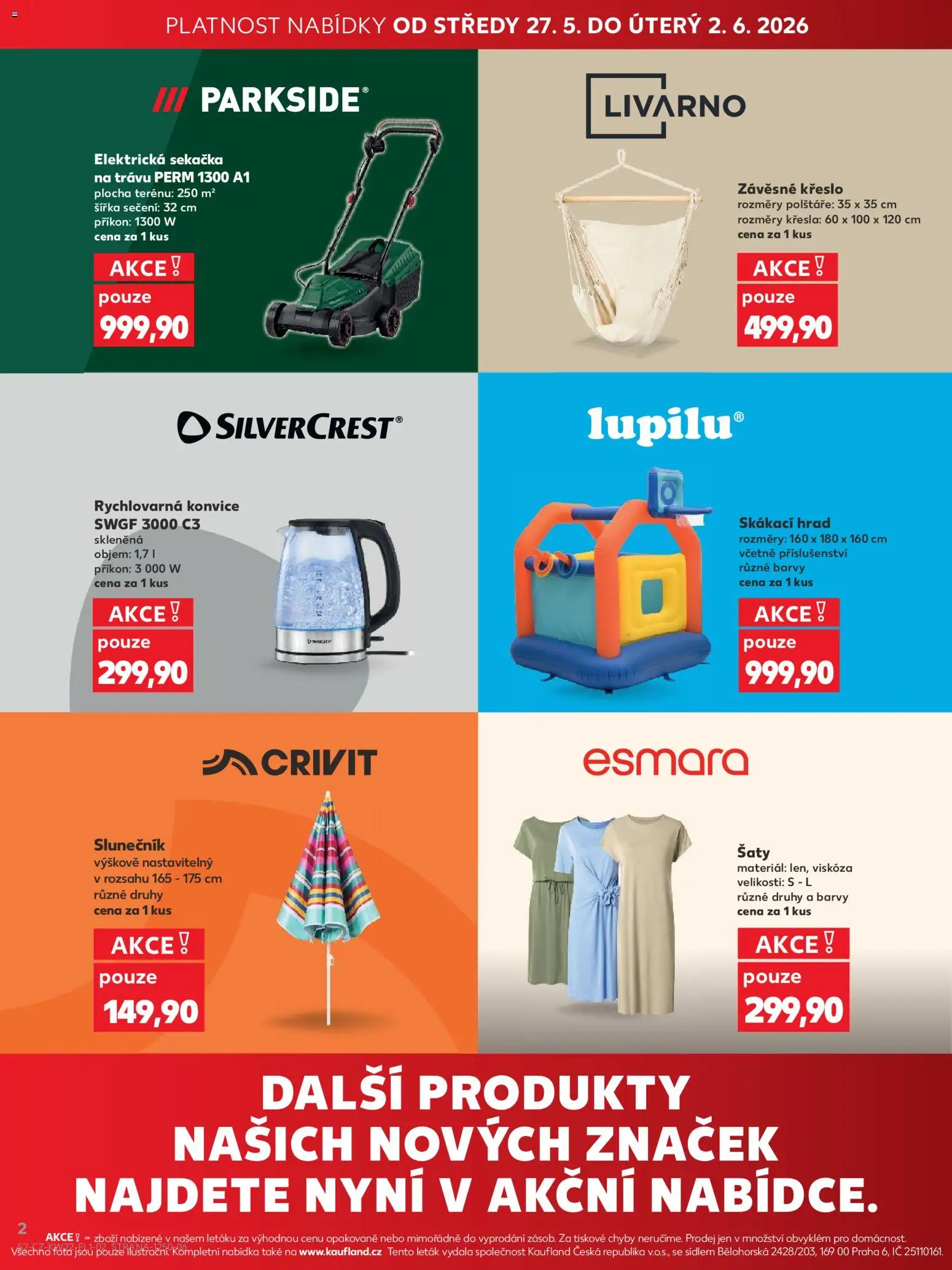 Kaufland leták - Chomutov od 27.05.2026 | Strana: 2 | Produkty: Šaty, Skákací hrad, Konvice, Křeslo