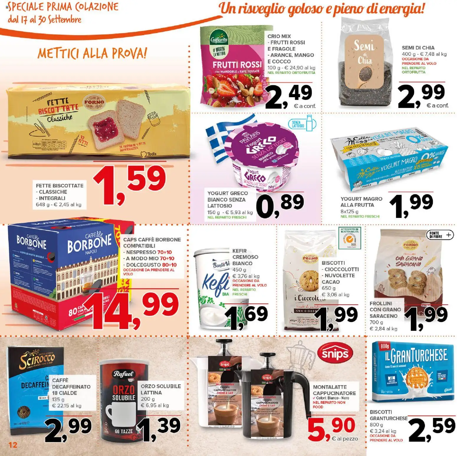 Volantino Todis del 17/09/2026 | Pagina: 12 | Prodotti: Fragole, Biscotti, Frutta, Cocco