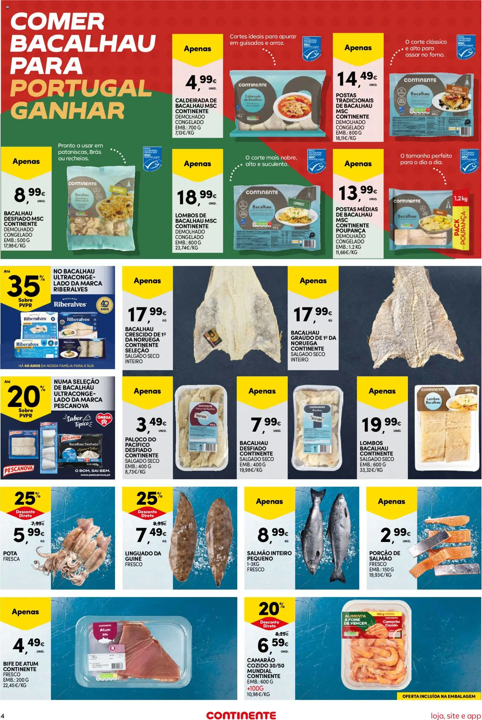 Continente Semanal Continente Bom Dia │ válido de 30/06/2026 | Página: 4 | Produtos: Camarão, Salmão, Linguado, Maça