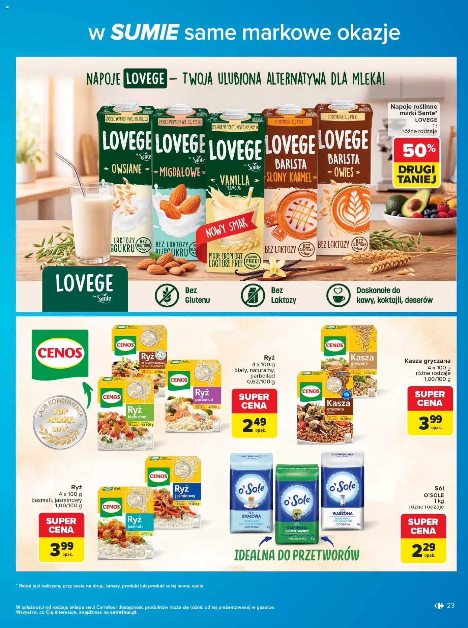 Carrefour gazetka - W sumie same markowe okazje od 08.06.2026 | Strona: 23 | Produkty: Bez laktozy, Kasza gryczana, Ryż, Sól