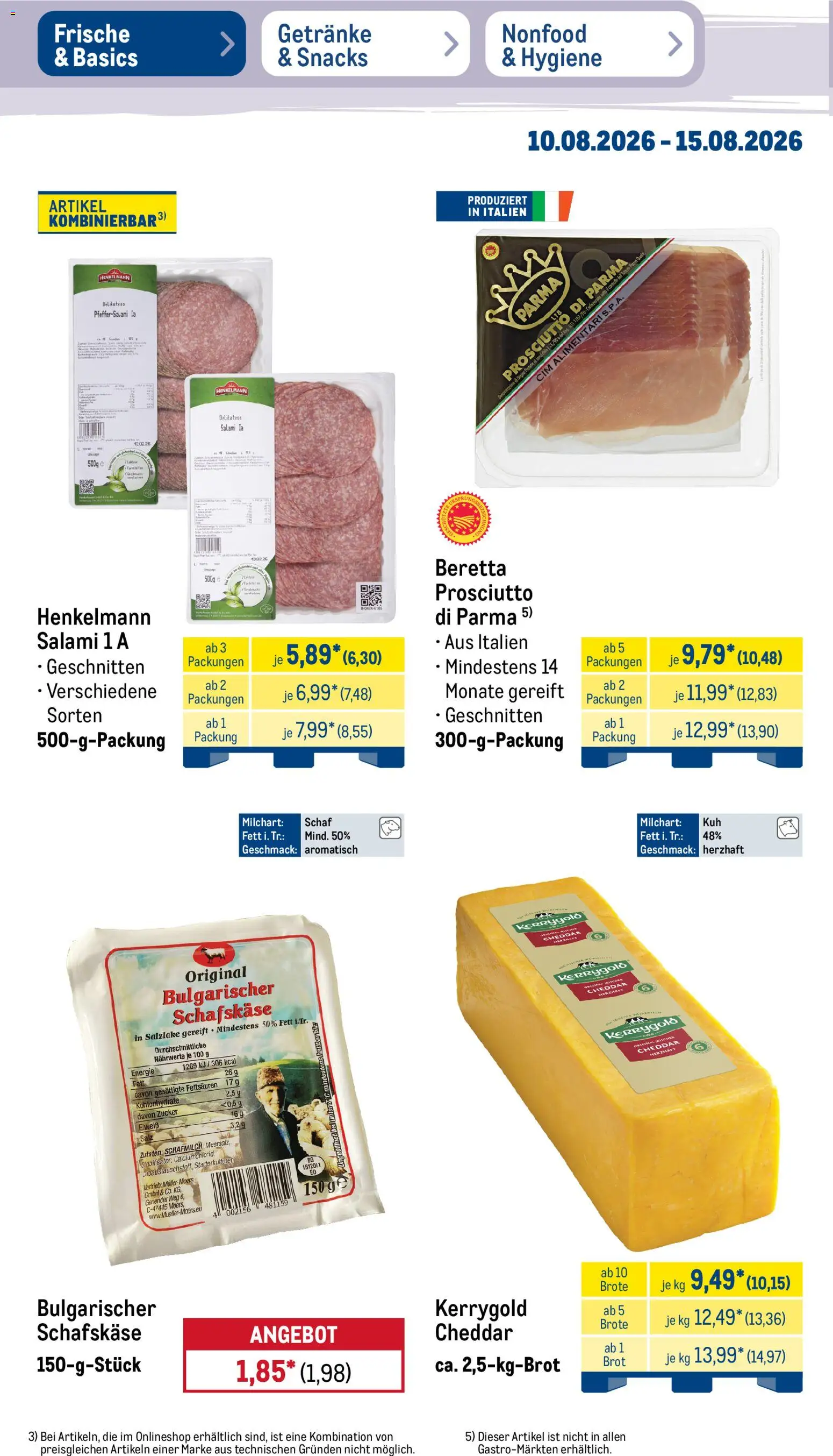Metro NonFood-Angebote – gültig ab 10.08.2026 | Seite: 42 | Produkte: Merci, Brot, Salami, Schafskase