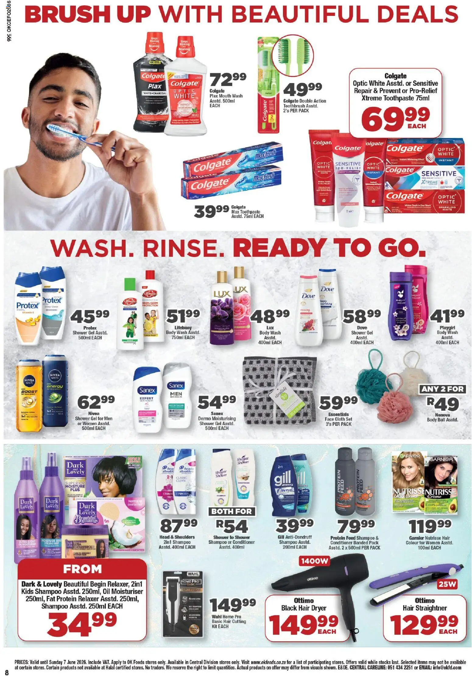New OK Foods catalogue – valid from 25.05.2026 | Page: 8 | Products: Detergente líquido, Oil, Relaxer, Toothbrush
