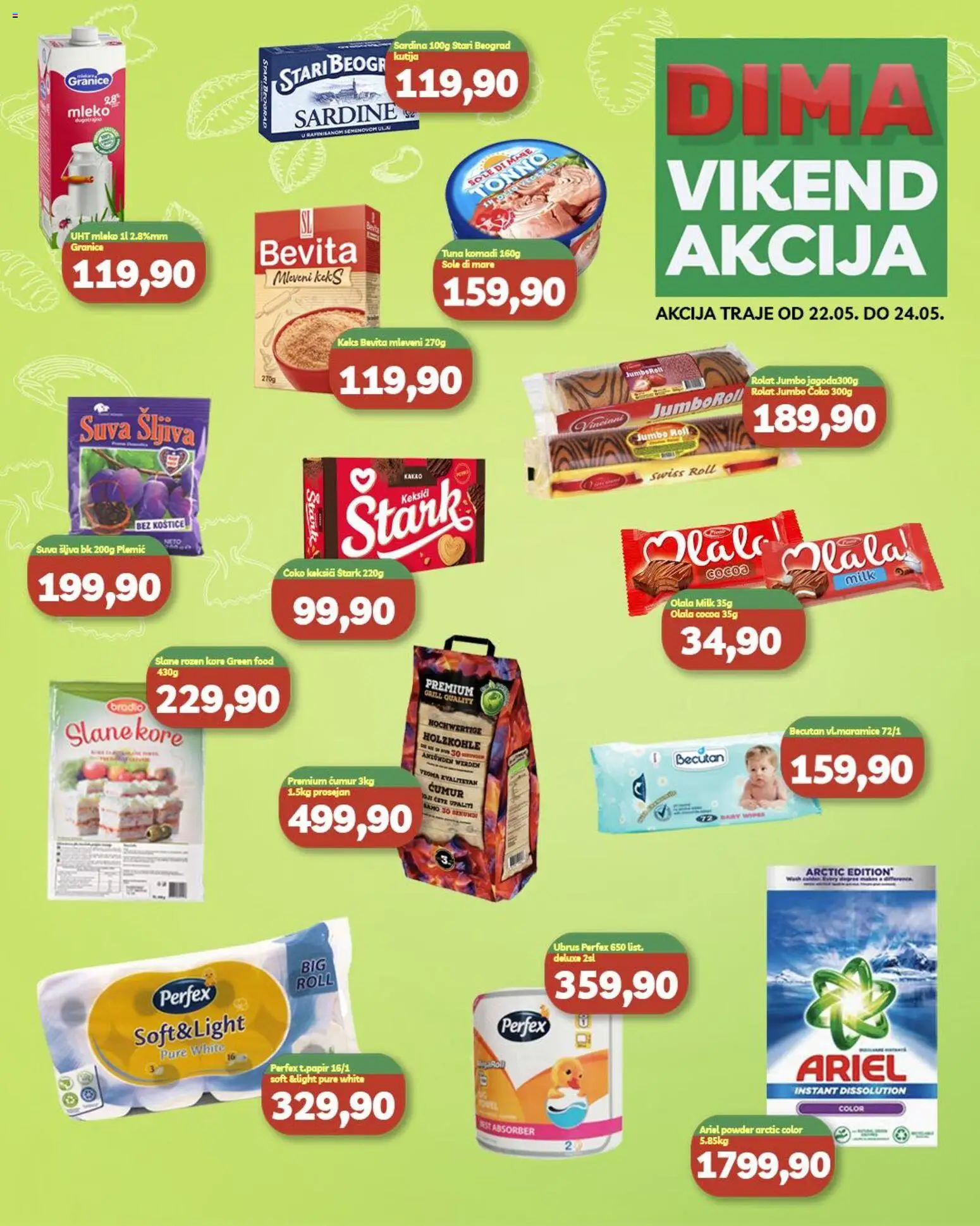 VP Dima katalog - važi od 22.05.2026 | Strana: 1 | Proizvode: Ariel, Ubrus, Kutija, Mleko