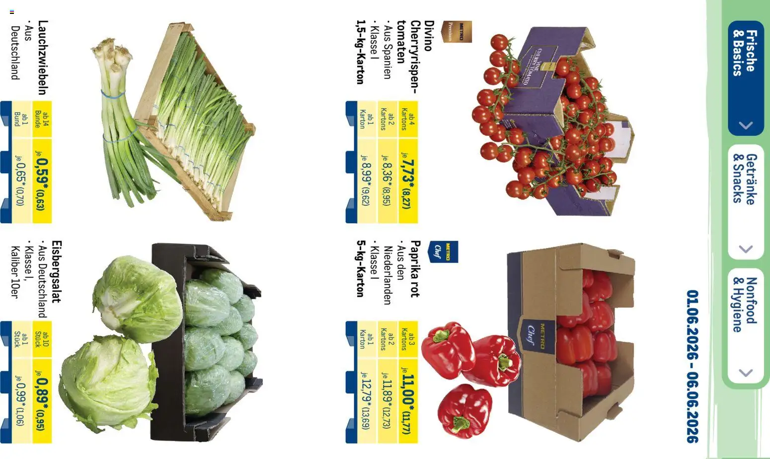 Metro Prospekt – gültig ab 01.06.2026 | Seite: 10 | Produkte: Paprika rot, Tomaten, Eisbergsalat, Paprika