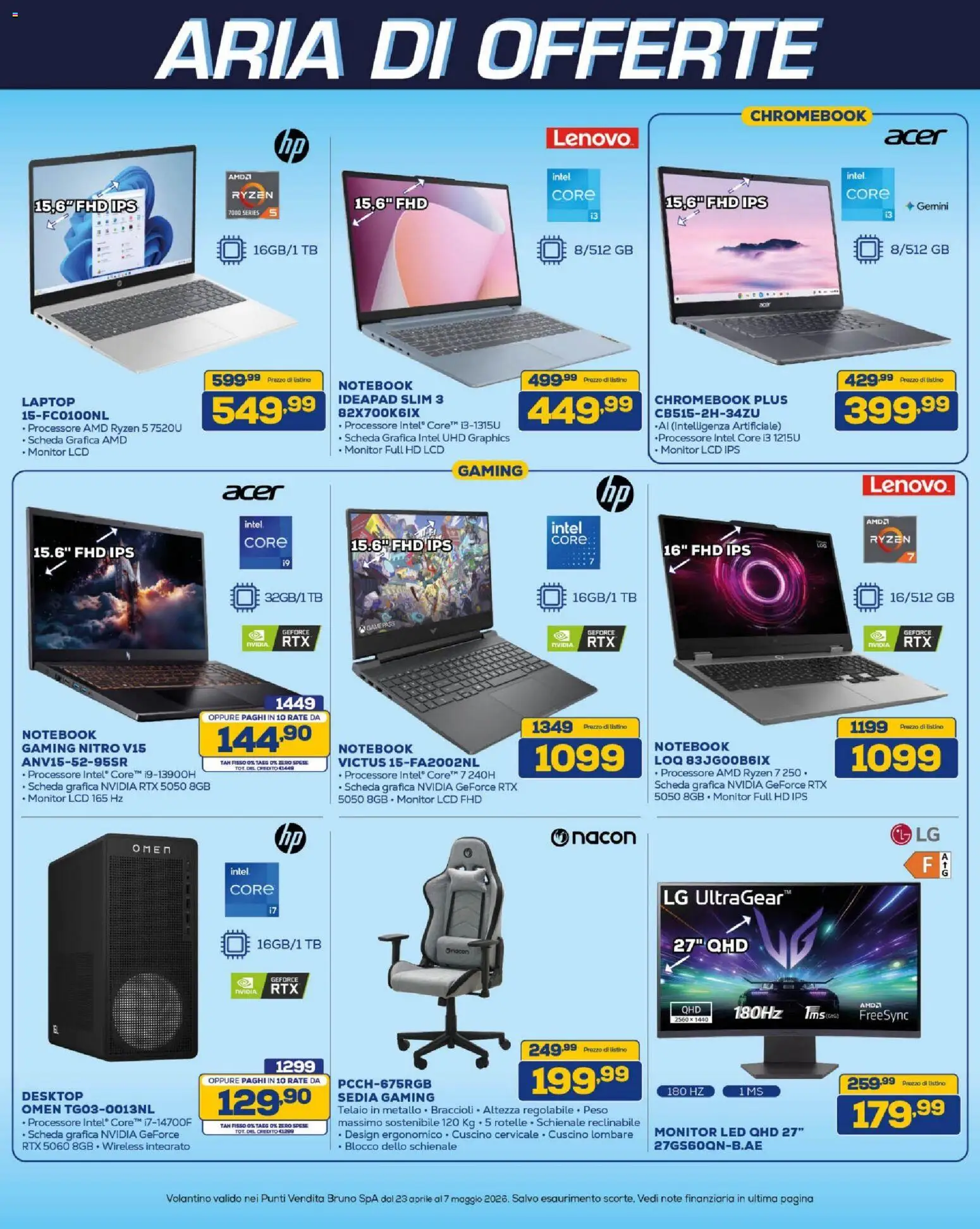 Volantino BRUNO del 23.04.2026 | Pagina: 15 | Prodotti: Monitor, Notebook, Laptop, Sedia