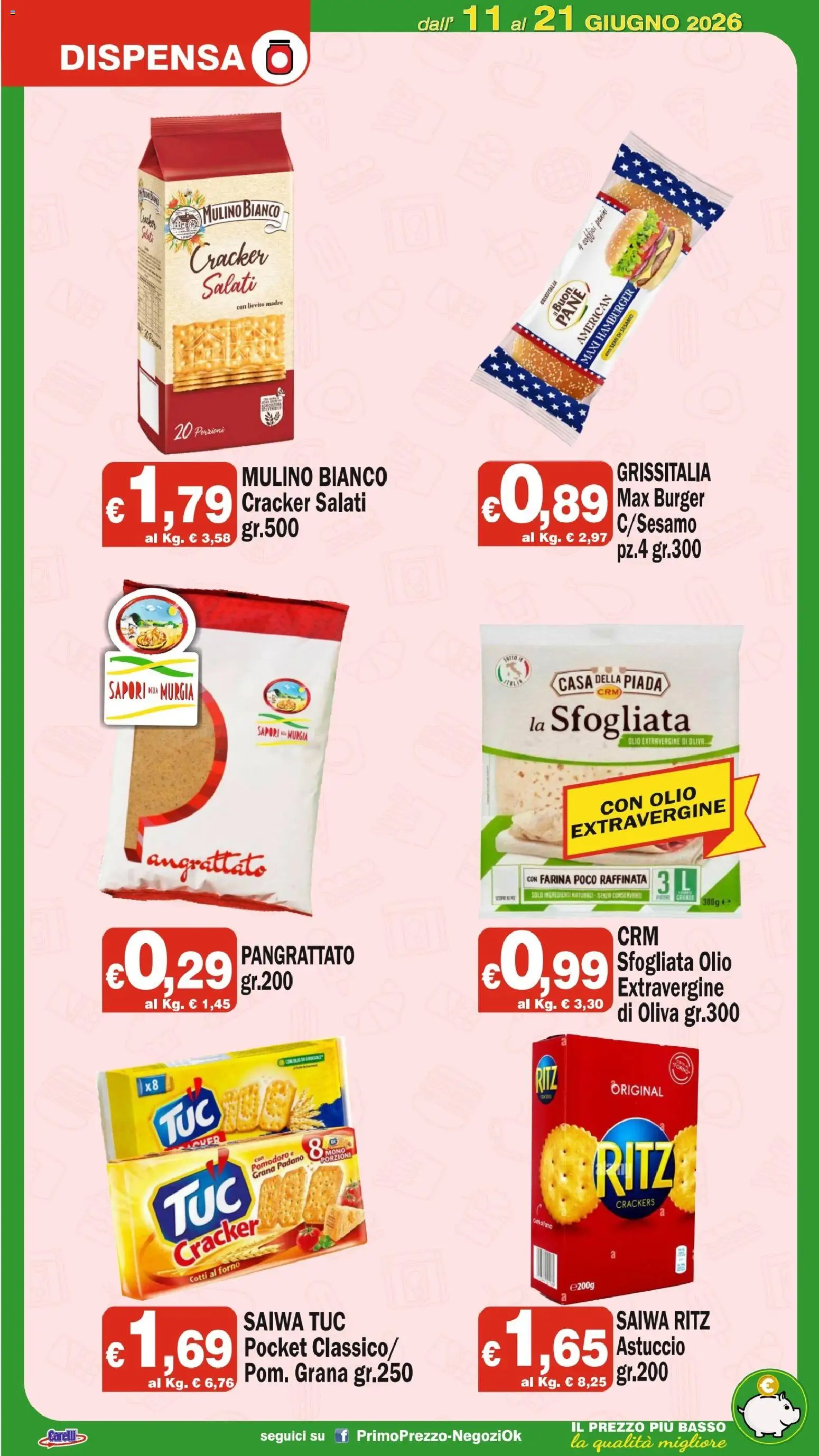 Volantino Primo Prezzo del 11.06.2026 | Pagina: 13 | Prodotti: Pomodoro, Olio, Grana Padano, Astuccio